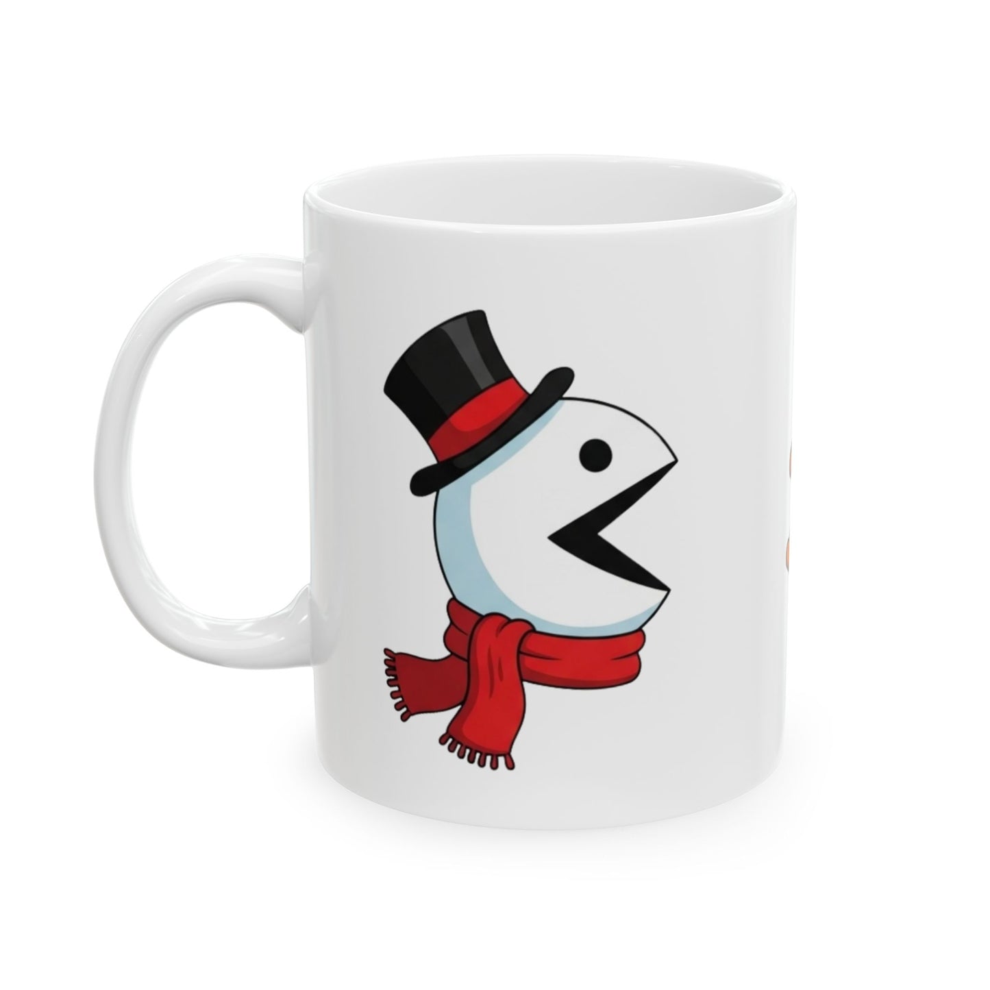 Funny Christmas Mug, Snowman and Gingerbread Mug, Holiday Coffee Cup Gift, Cute Winter Hot Cocoa Mug, Playful Festive Arcade Design