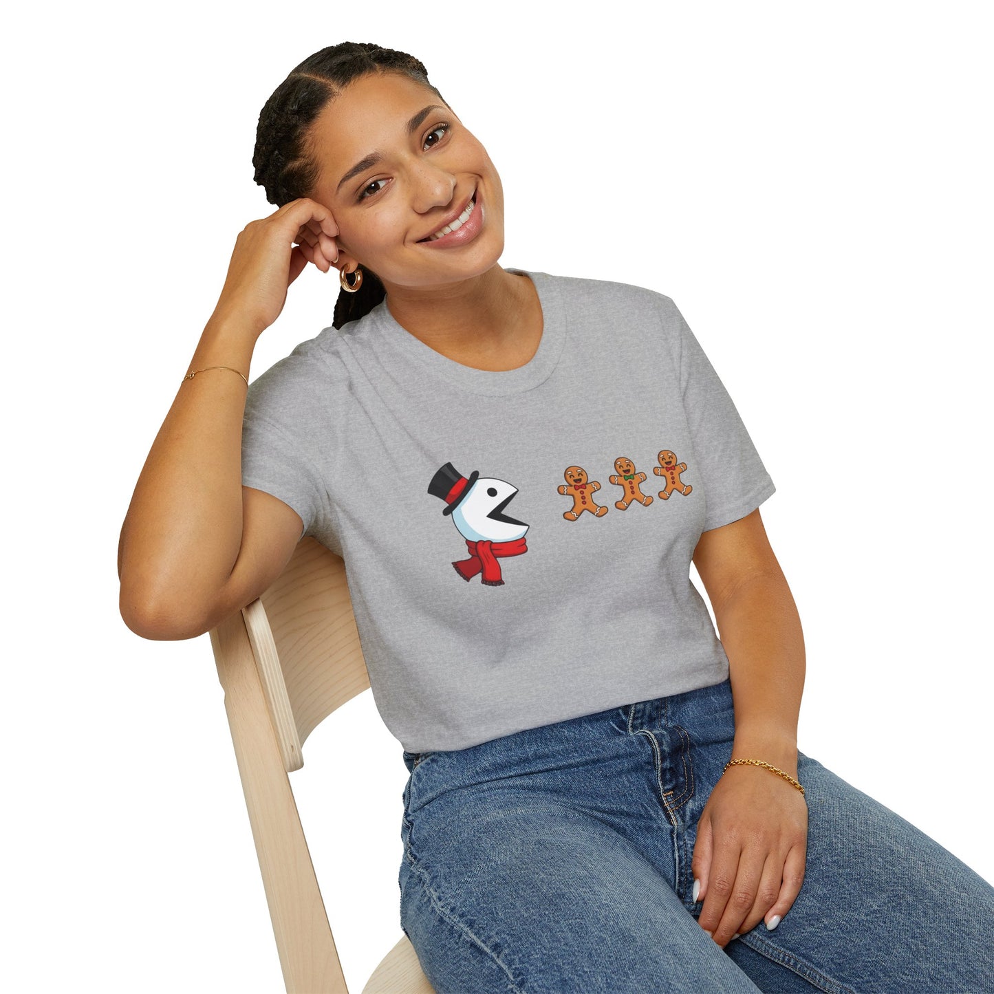 Snowman Pacman Christmas Shirt, Funny Gingerbread Men Tee, Cute Holiday Snowman T-Shirt, Christmas Humor Graphic Tee, Winter Holiday Shirt