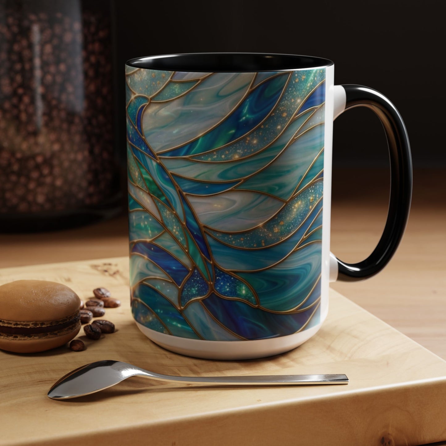Stained Glass Dolphin Mug, Dolphin Coffee Cup, Ocean Art Mug, Sea Life Gift, Nautical Decor Mug, Coastal Dolphin Lover Gift