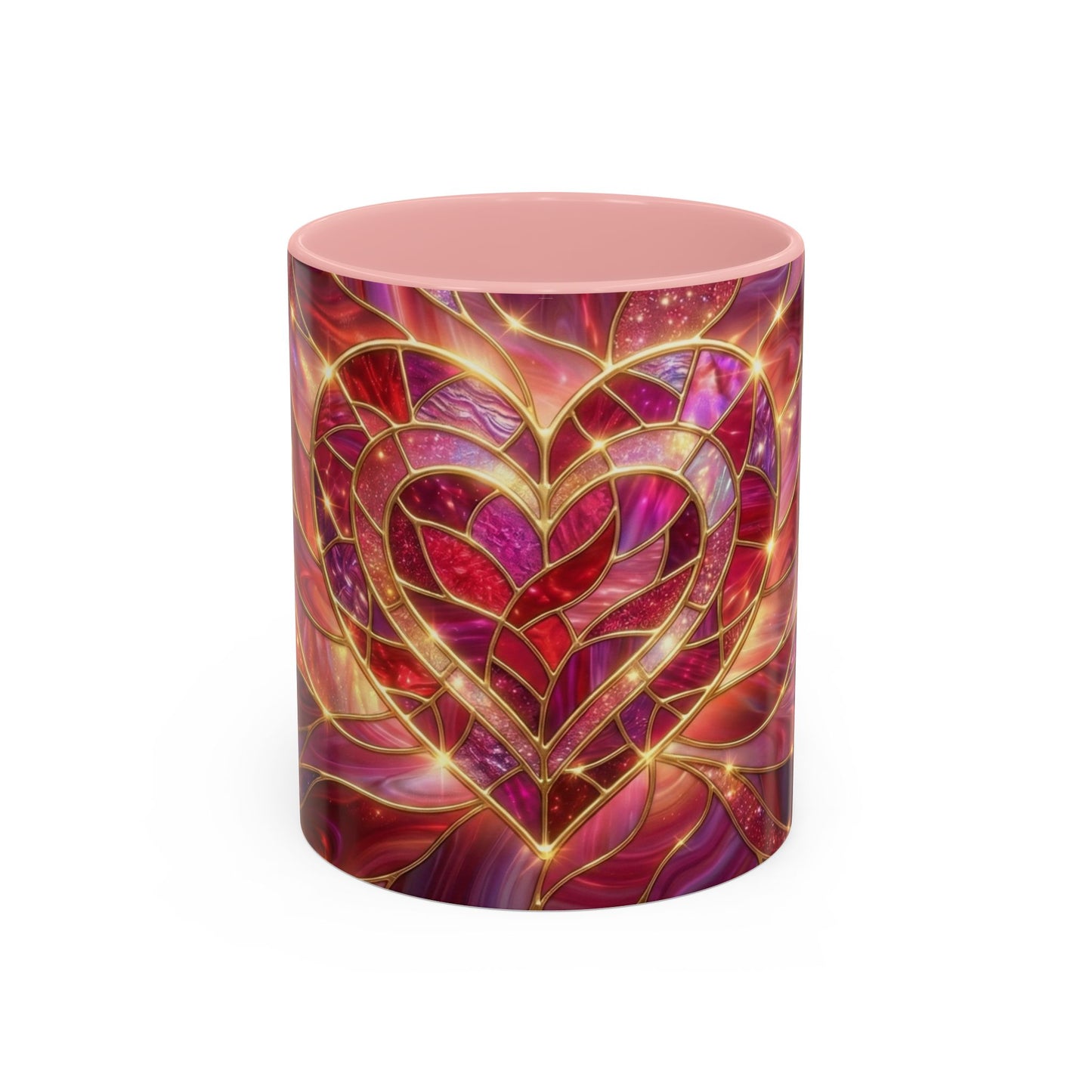 Stained Glass Heart Mug, Valentine Coffee Mug, Romantic Love Mug, Pink Red Ceramic Cup, Gift For Her, Anniversary Gift Mug
