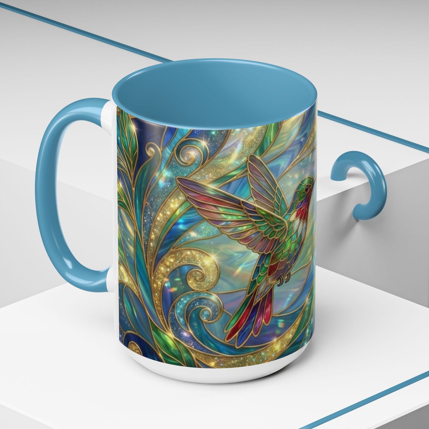 Stained Glass Hummingbird Mug, Colorful Floral Coffee Cup, Bird And Flower Art Mug, Nature Lover Gift, Artistic Garden Mug, Unique Gift