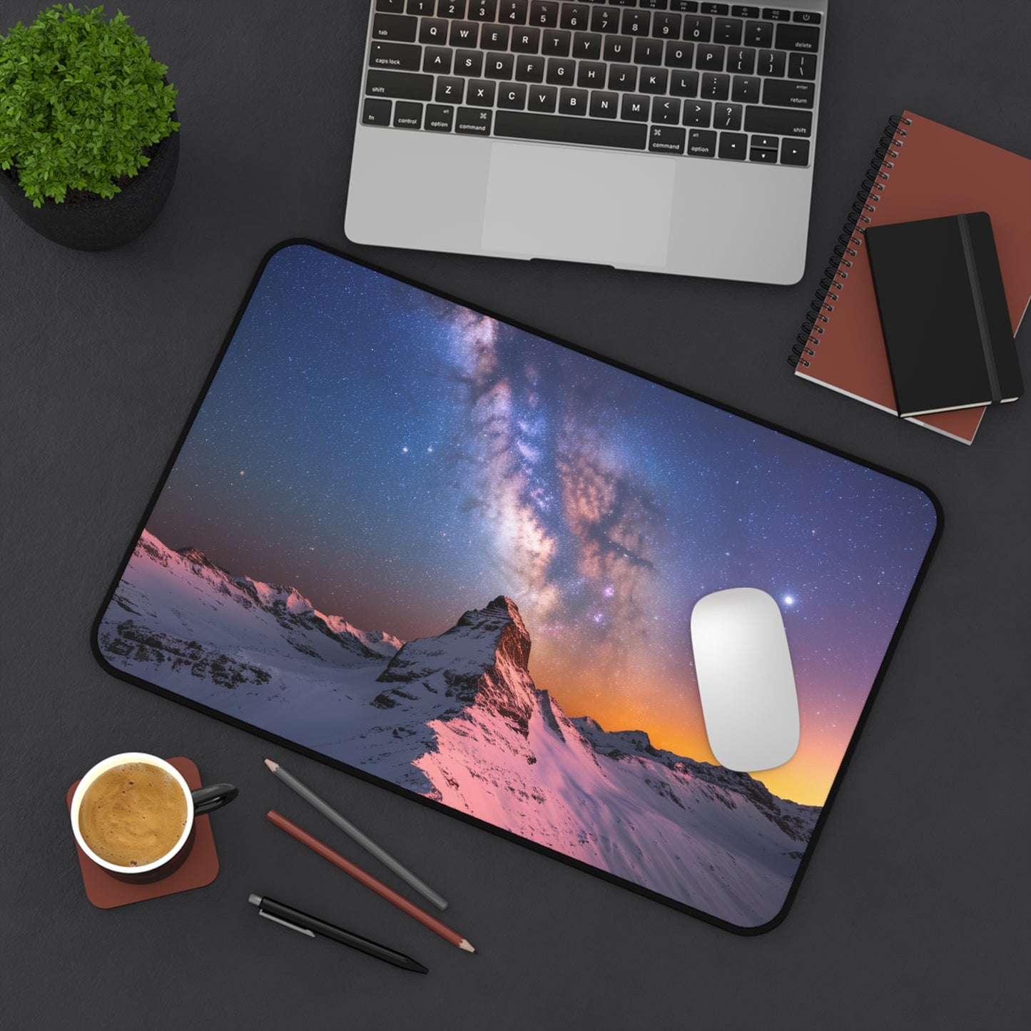 Desk Mat Mountain Top with Milky Way Galaxy View Mouse Pad Nature Desk Top Space Mouse Pad Computer Accessory