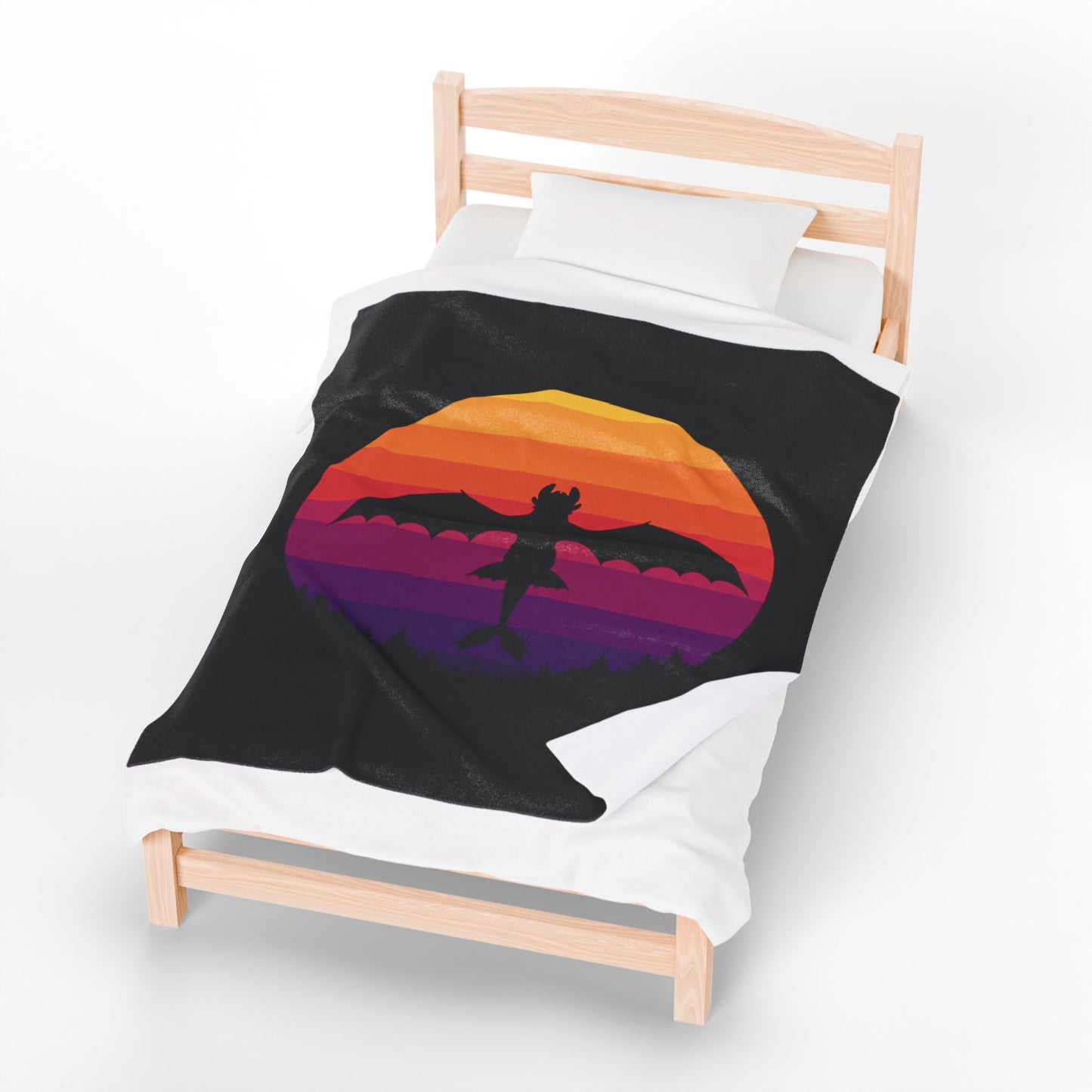 Dragon Sunset Blanket - Retro Dragon Fleece Throw - Fantasy Bedding Gift - Cool Gamer Blanket - Dragon Decor - Cozy Bed Cover for Fans