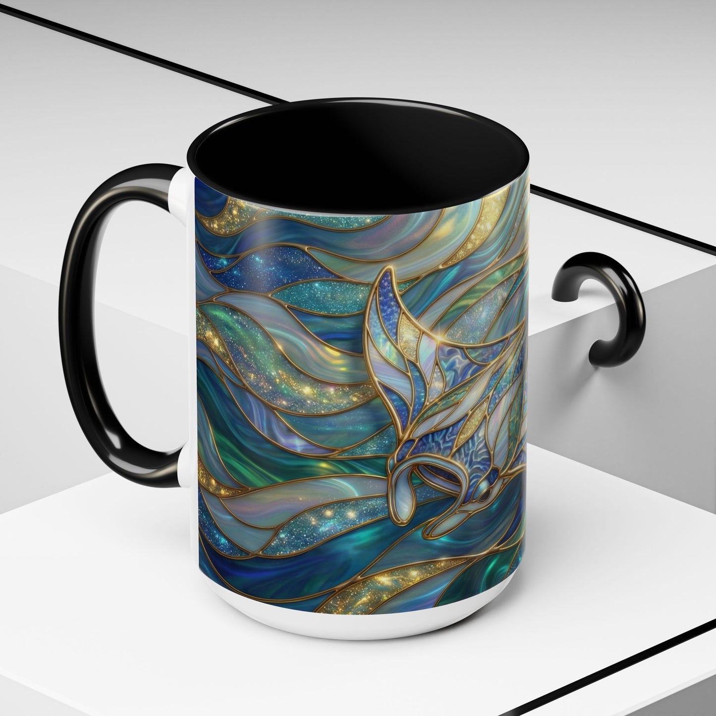 Stained Glass Manta Ray Mug, Ocean Coffee Cup, Manta Ray Art Mug, Nautical Gift, Coastal Decor Mug, Marine Life Coffee Cup