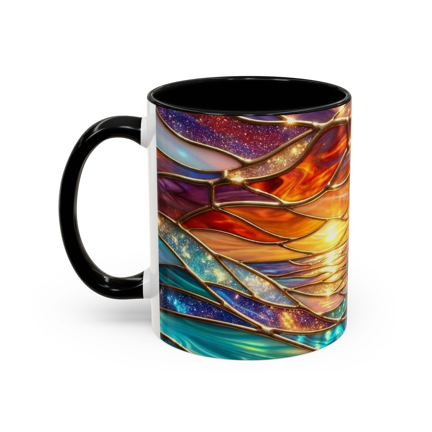 Stained Glass Wave Mug, Cosmic Ocean Coffee Cup, Celestial Sunrise Tea Mug, Surfer Beach Decor Gift, Starry Sea Art, Ocean Lover Cup