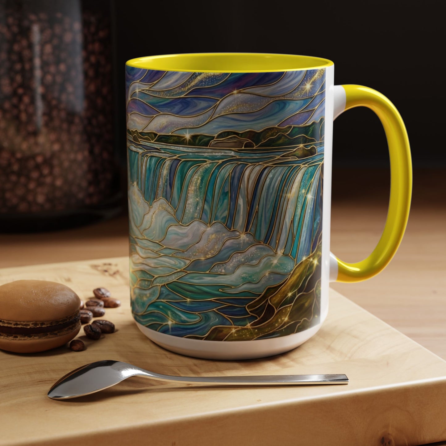 Faux Stained Glass Niagara Falls Mug, Waterfall Coffee Cup, Canada Souvenir Gift, Upstate New York Travel Memento, Nature Lover Tea Cup