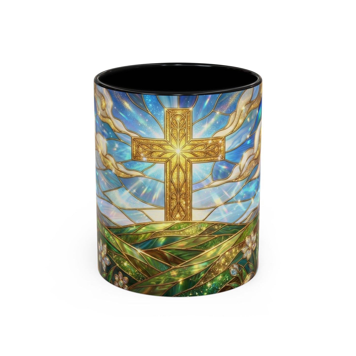 Stained Glass Cross Mug, Christian Coffee Mug, Faith Inspired Art Cup, Religious Gift For Women Men, Inspirational Christian Mug