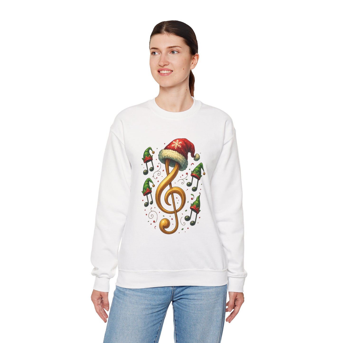 Christmas Music Note Sweatshirt, Holiday Treble Clef Sweater With Santa Hat, Festive Music Lover Gift, Cozy Winter Crewneck Unisex Top