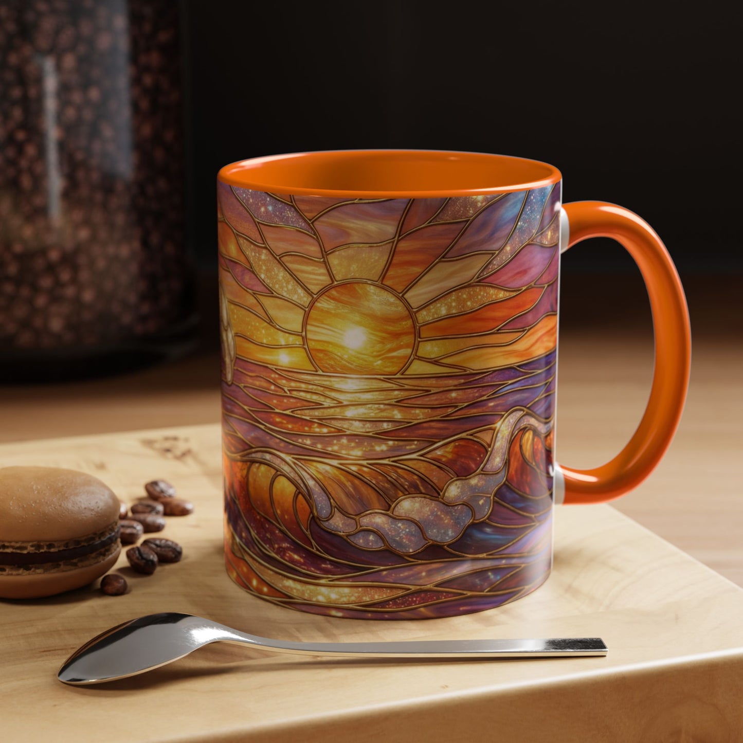 Stained Glass Wave Mug, Ocean Sunset Coffee Cup, Vibrant Beach Art, Sea Lover Gift, Mosaic Tea Cup, Summer Kitchen Decor, Nature Drinkware