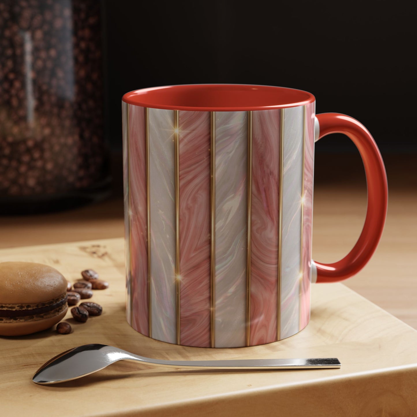 Pink Marble Coffee Mug, Gold Stripe Faux Agate Cup, Glam Desk Accessory, Elegant Tea Mug, Luxury Gift for Her, Chic Office Desk Decor