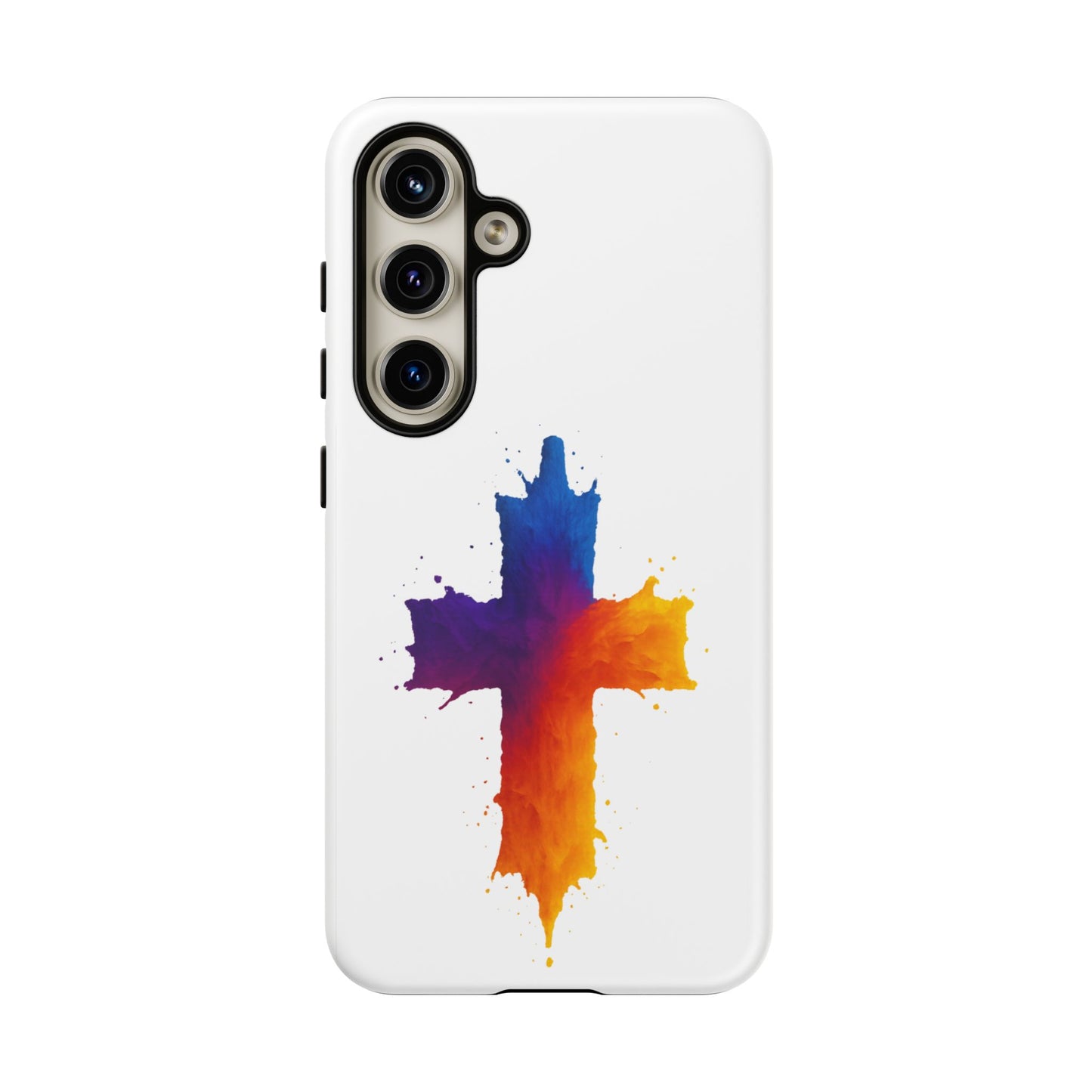 Christian Cross Phone Case – Vibrant Watercolor Design, Faith-Based Gift, Bible Verse Inspired Cell Cover