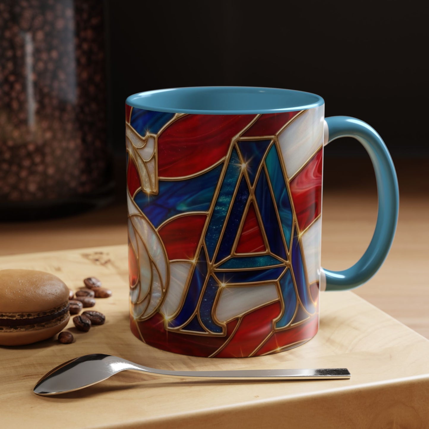 USA Patriotic Coffee Mug, Stained Glass USA Mug, Red White Blue Ceramic Mug, American Flag Style Mug, 11oz 15oz Mug