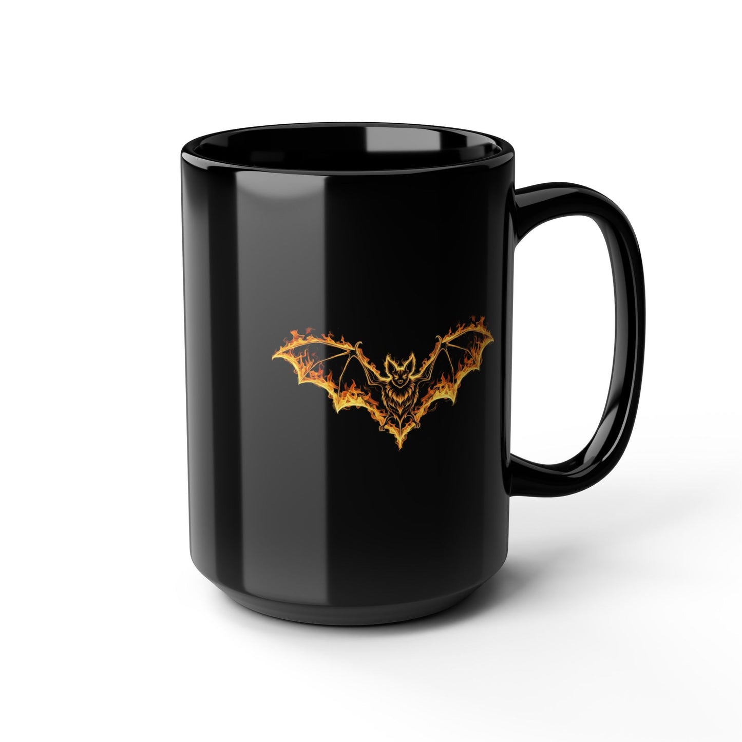 Flaming Bat Mug - Gothic Fire Bat Coffee Cup, Halloween Bat Mug, Spooky Gothic Horror Gift, Vampire Aesthetic Mug, 11oz and 15oz Black
