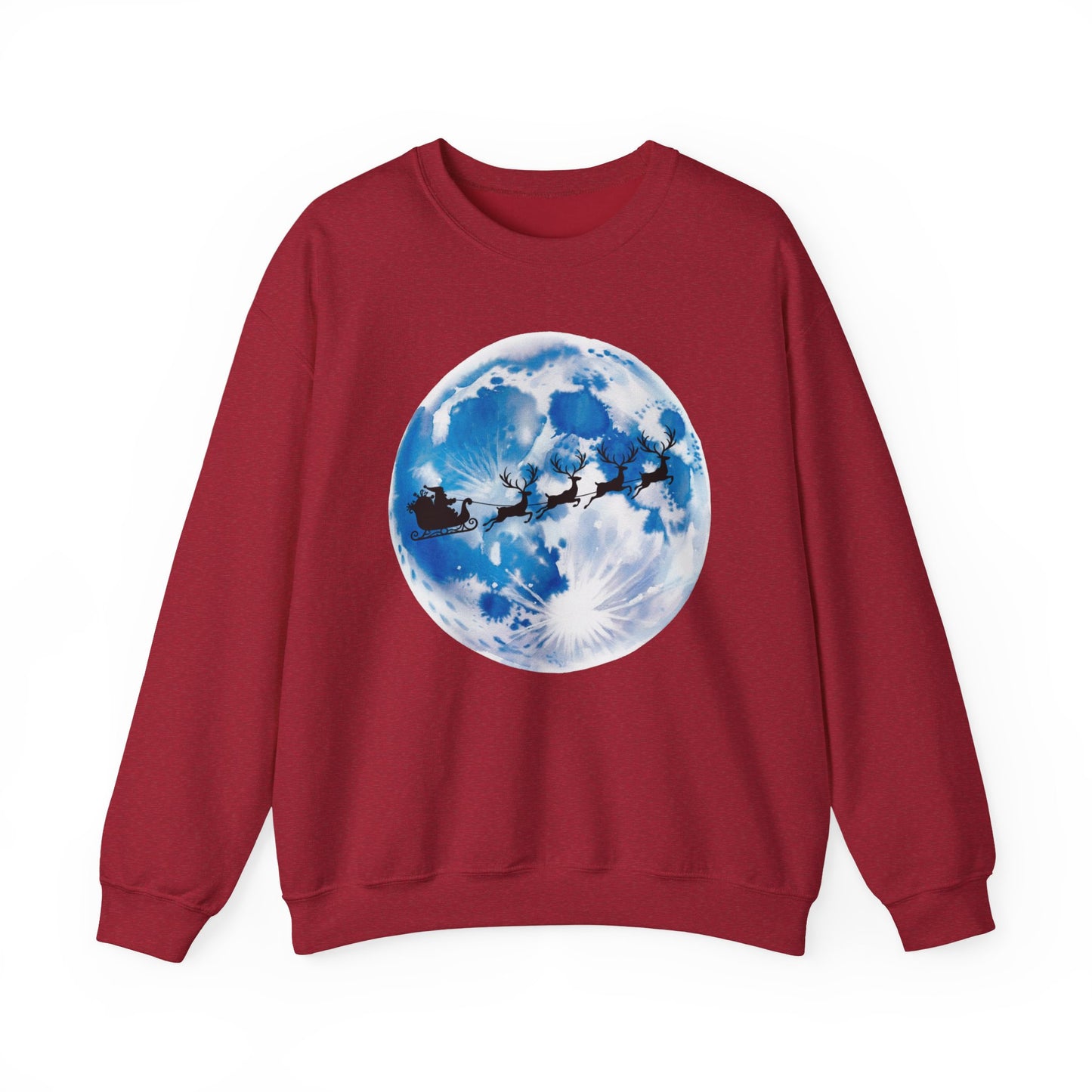 Santa And Reindeer Full Moon Christmas Sweatshirt, Holiday Night Sky Sweater, Cozy Unisex Crewneck, Festive Gift For Christmas Lovers