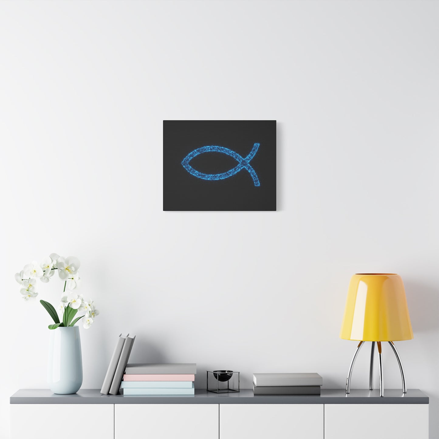 Blue Glitter Fish Symbol Matte Canvas Wall Art