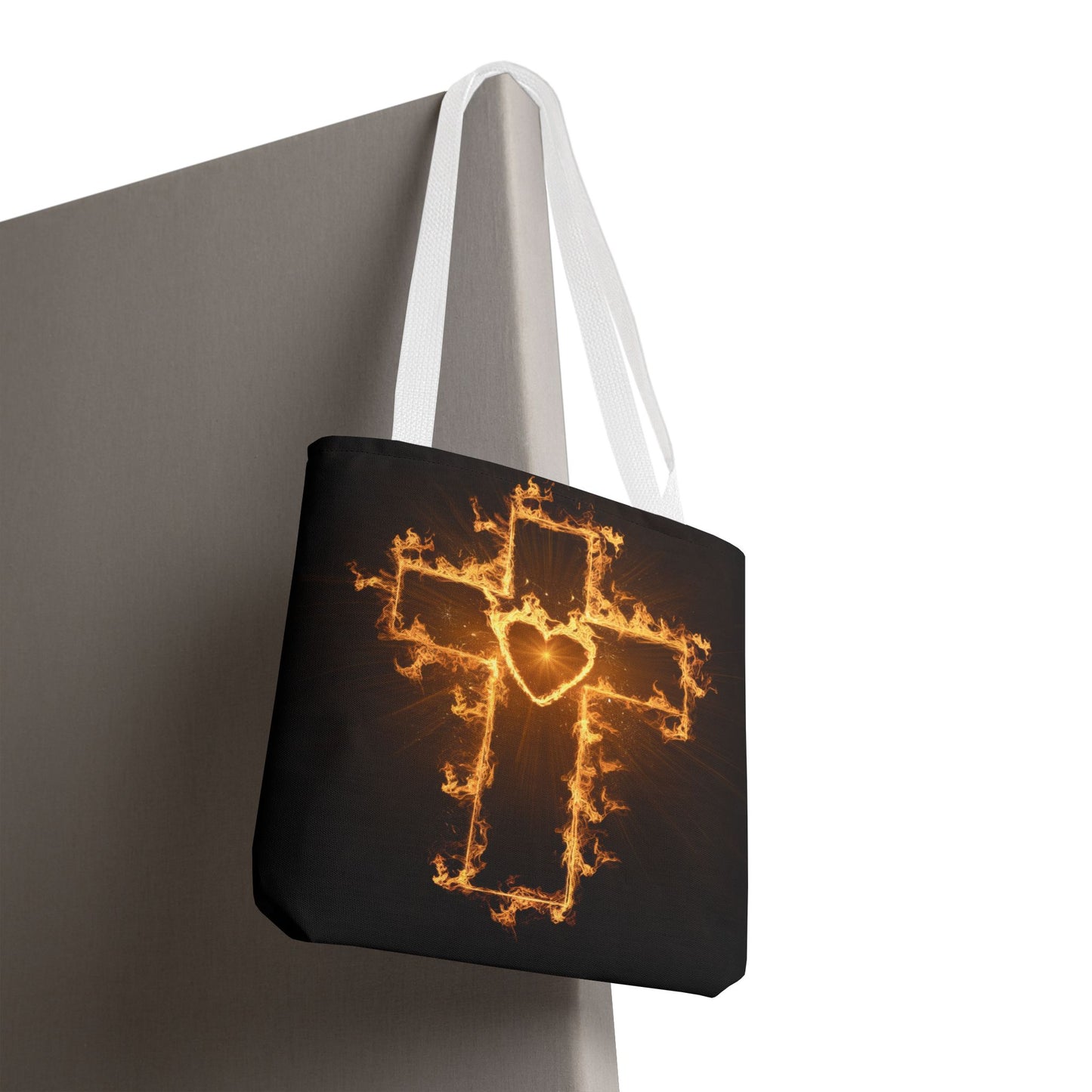 Stylish Flame Cross Tote Bag - Faith-Inspired Fashion