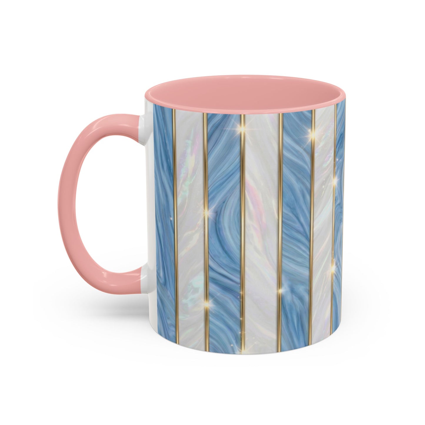 Faux Stained Glass Mug, Blue Pearlescent Coffee Cup, Art Deco Stained Glass Decor, Elegant Gold Stripe Teacup, Unique Art Gift For Her