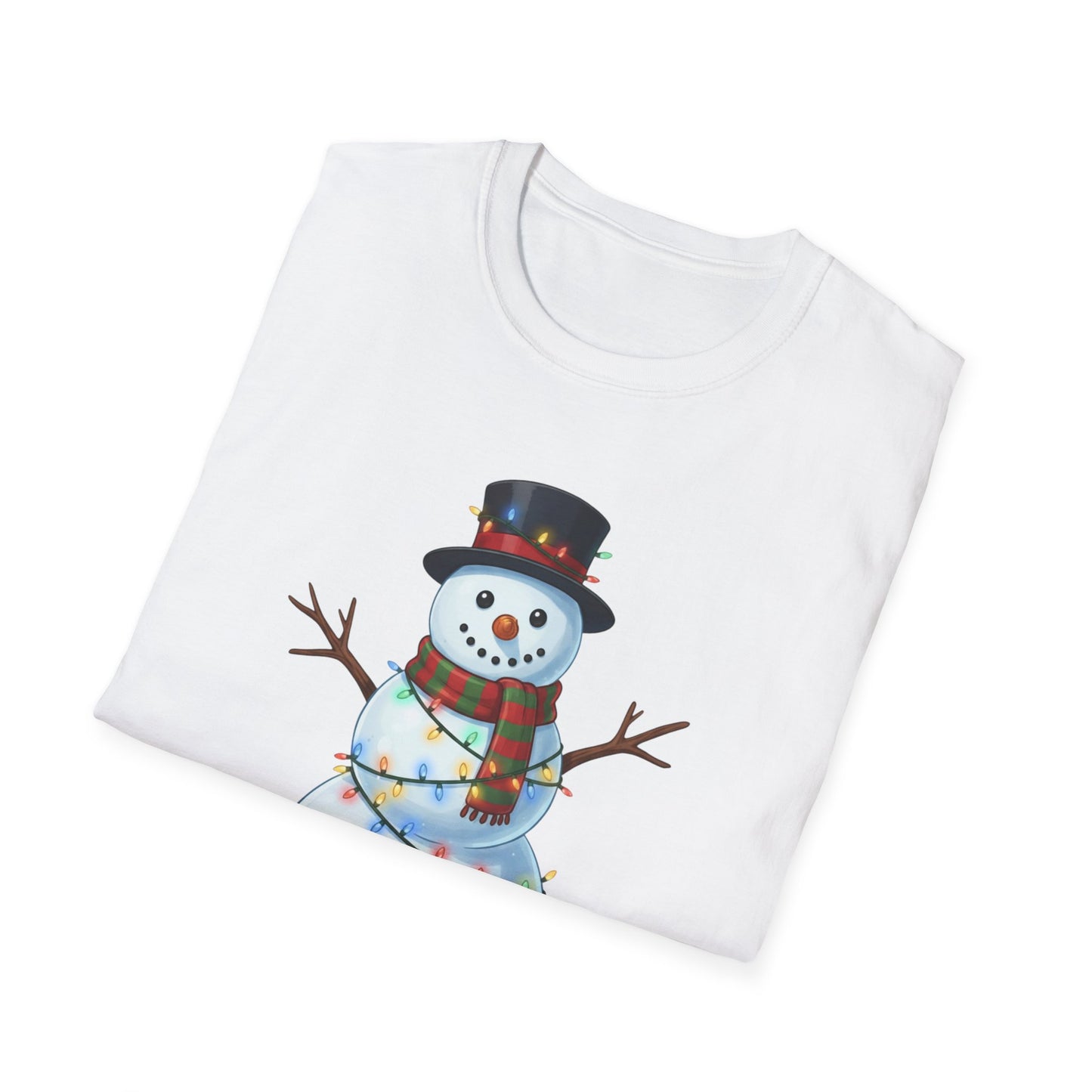 Cute Snowman Christmas Shirt, Snowman Wrapped in Christmas Lights Tee, Holiday Winter Snowman Top Hat Shirt, Funny Cozy Christmas T Shirt