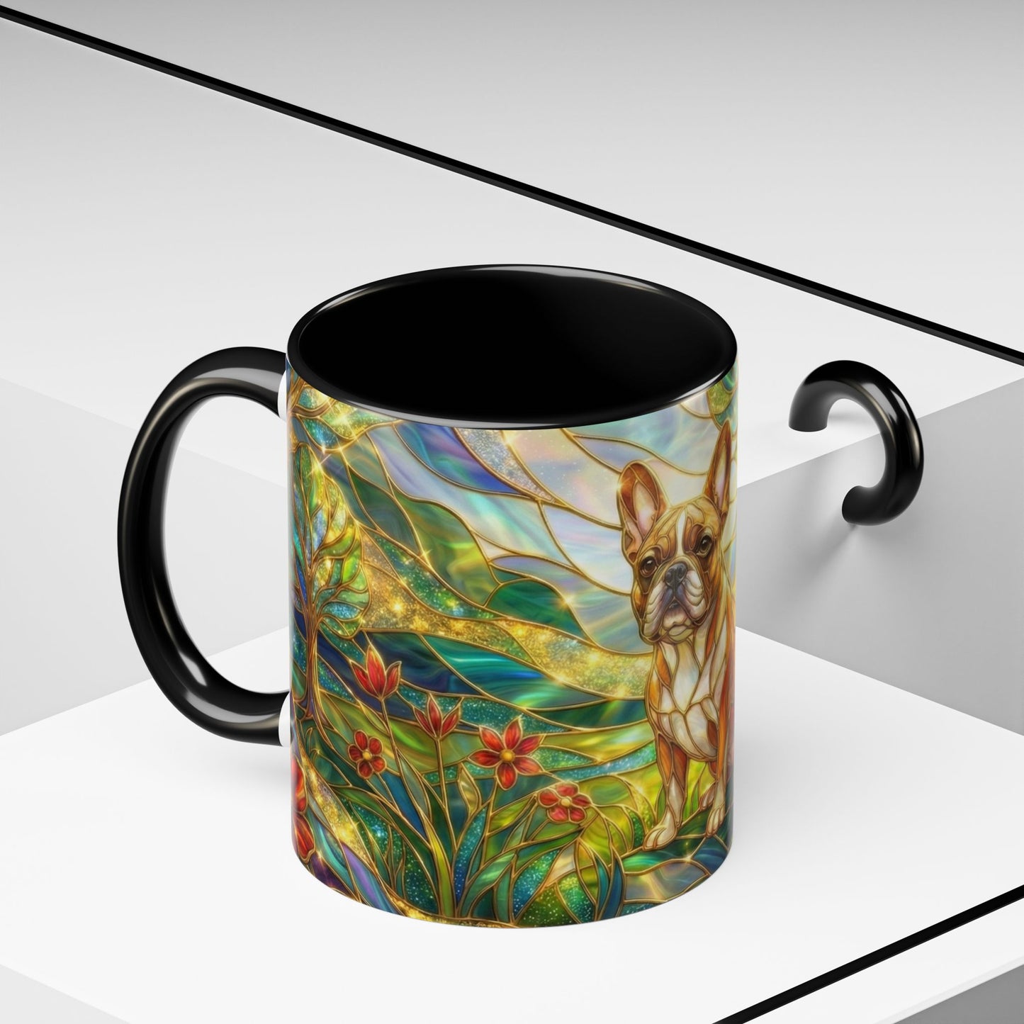 Stained Glass French Bulldog Mug, Frenchie Dog Coffee Mug, Dog Lover Gift Cup, Colorful Art Nouveau Dog Mug, Pet Lover Gift