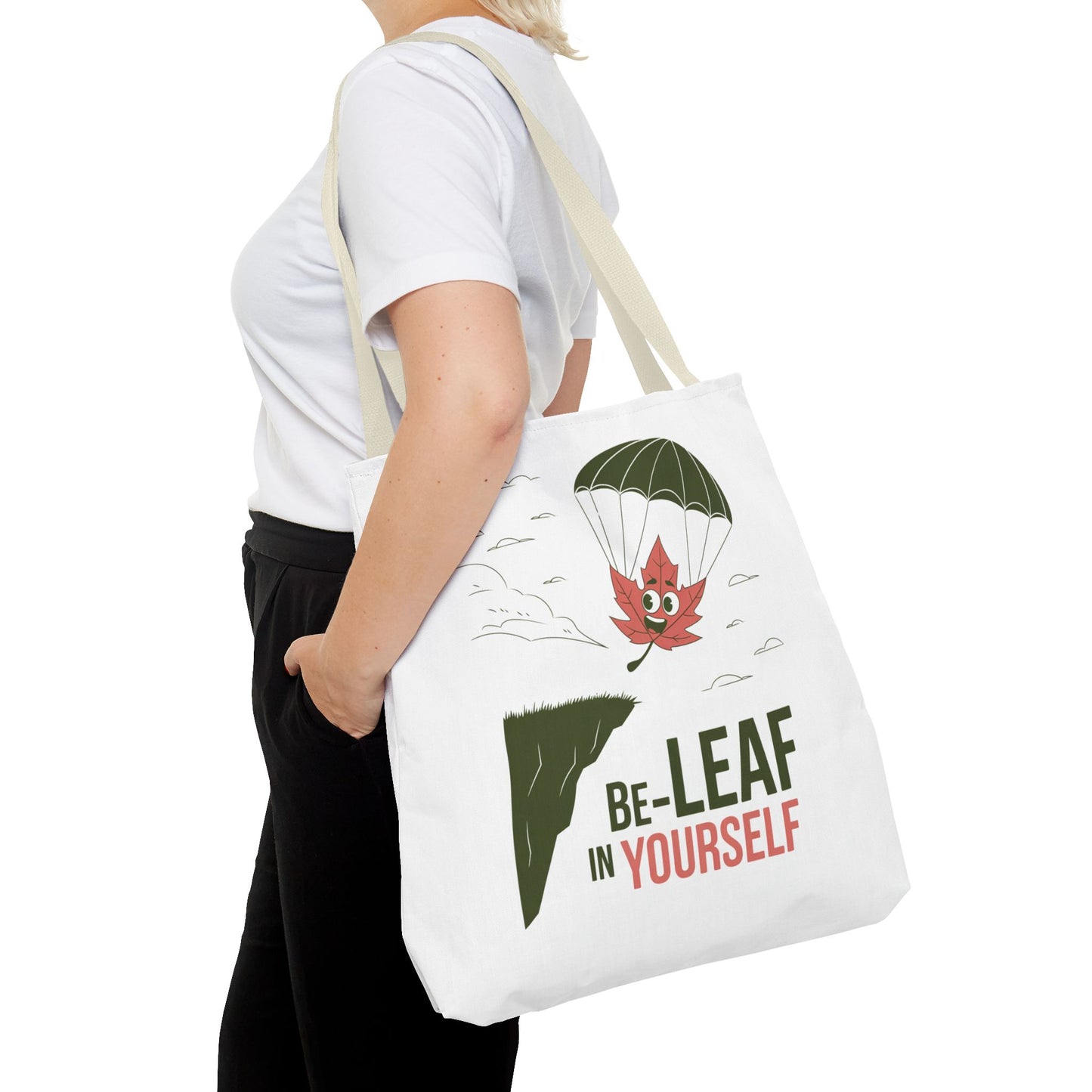 Tote Bag - Be-Leaf In Yourself Pun Design