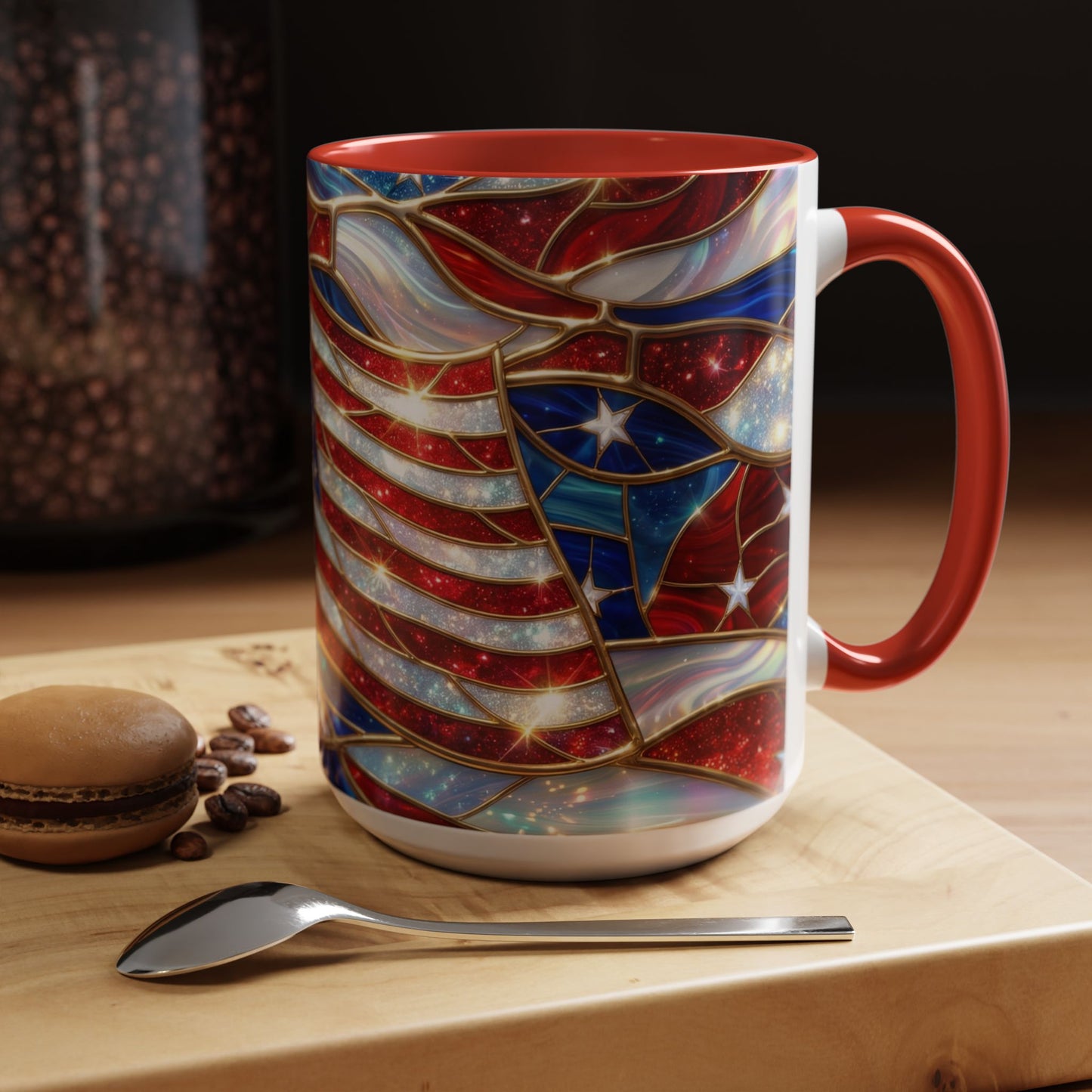 American Flag Mug, Stained Glass Flag Coffee Mug, Patriotic Mug, USA Flag Cup, Fourth Of July Gift, Veterans Gift Mug