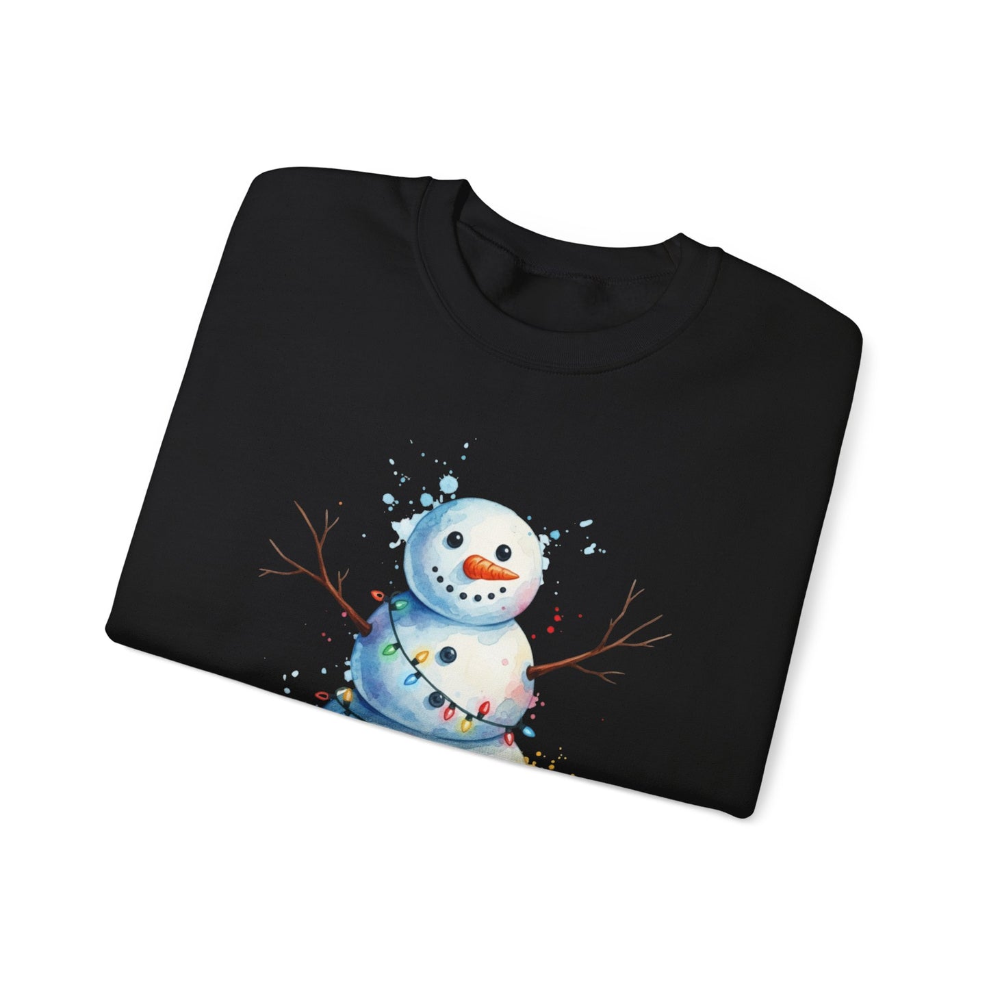 Watercolor Snowman Christmas Sweatshirt, Cute Snowman Crewneck for Winter, Holiday Lights Snowman Sweater, Cozy Unisex Christmas Gift