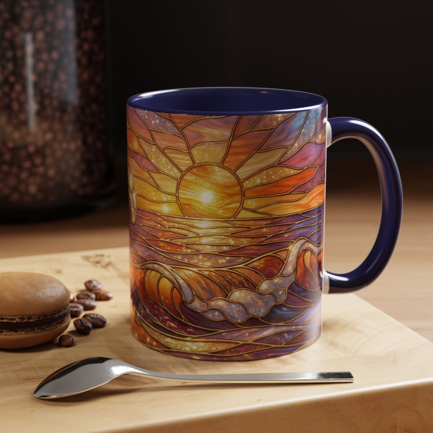 Stained Glass Wave Mug, Ocean Sunset Coffee Cup, Vibrant Beach Art, Sea Lover Gift, Mosaic Tea Cup, Summer Kitchen Decor, Nature Drinkware
