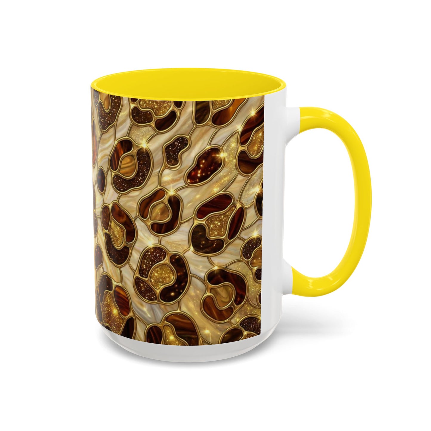 Stained Glass Leopard Print Mug, Gold Cheetah Coffee Cup, Luxury Animal Print Gift, Glam Mosaic Tea Mug, Trendy Desk Decor For Her Gifts