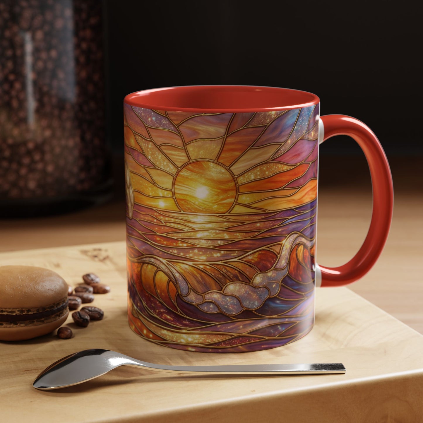 Stained Glass Wave Mug, Ocean Sunset Coffee Cup, Vibrant Beach Art, Sea Lover Gift, Mosaic Tea Cup, Summer Kitchen Decor, Nature Drinkware