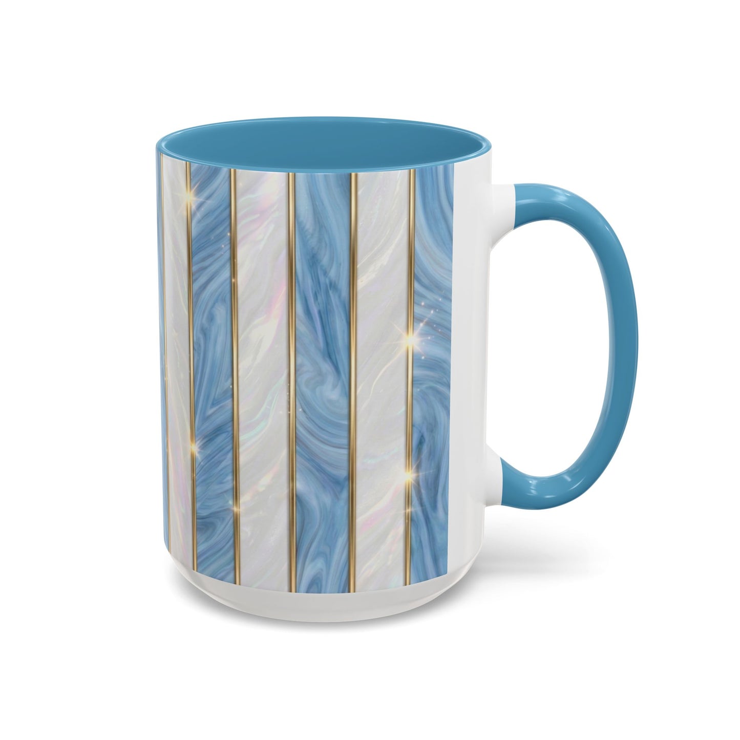 Faux Stained Glass Mug, Blue Pearlescent Coffee Cup, Art Deco Stained Glass Decor, Elegant Gold Stripe Teacup, Unique Art Gift For Her