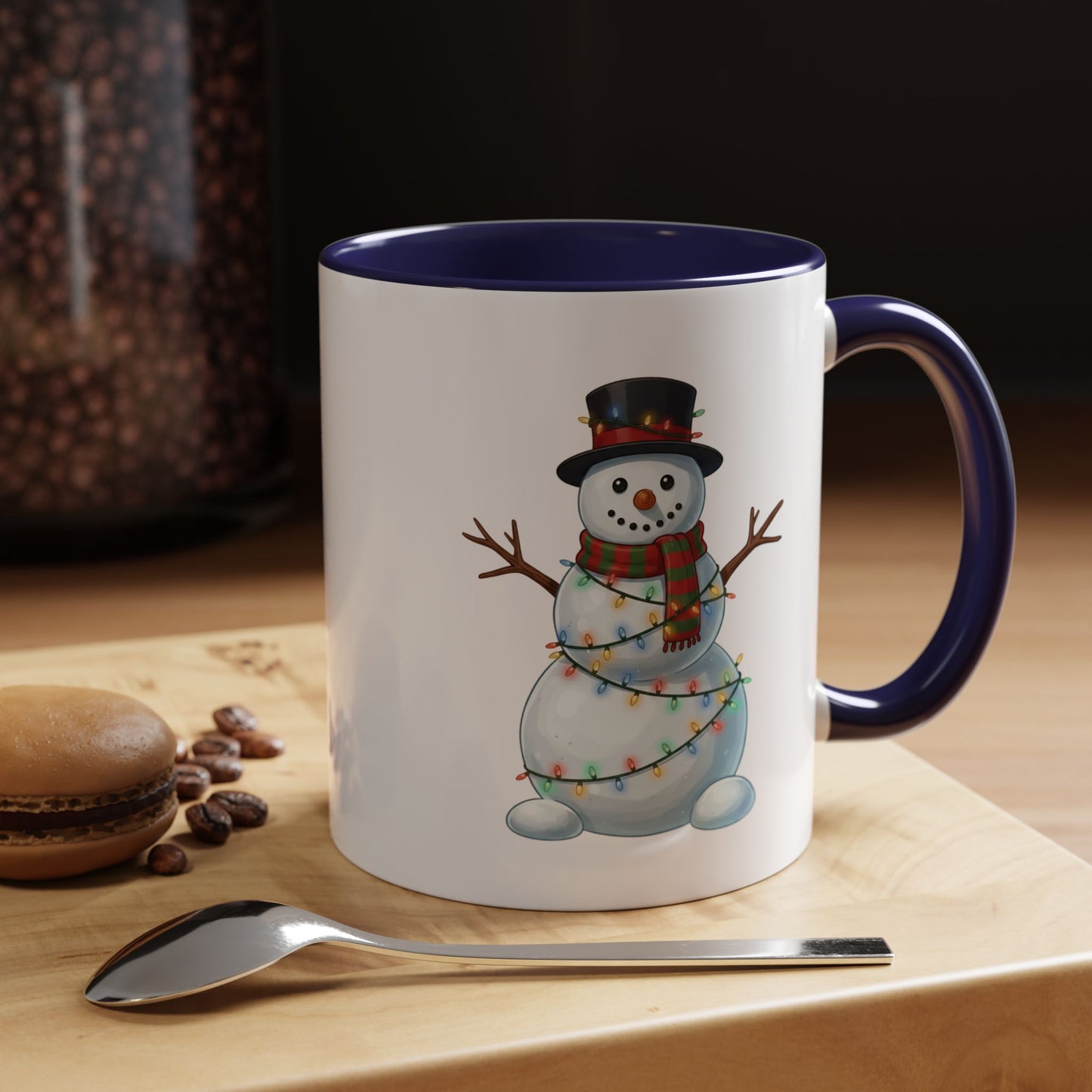 Snowman Christmas Mug, Snowman Wrapped in Lights Mug, Holiday Coffee Cup, Cute Winter Snowman Cup, Christmas Gift Mug, Xmas Cocoa Mug