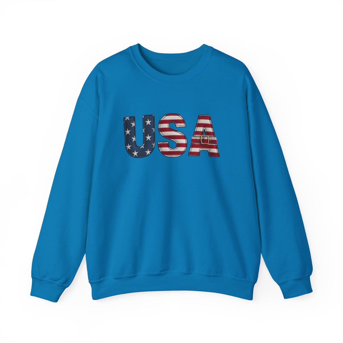 Faux Patchwork USA Sweatshirt, Patriotic Quilt Style Top, Rustic Americana Crewneck, 4th of July Shirt, Country USA Sweater, Vintage Flag Top