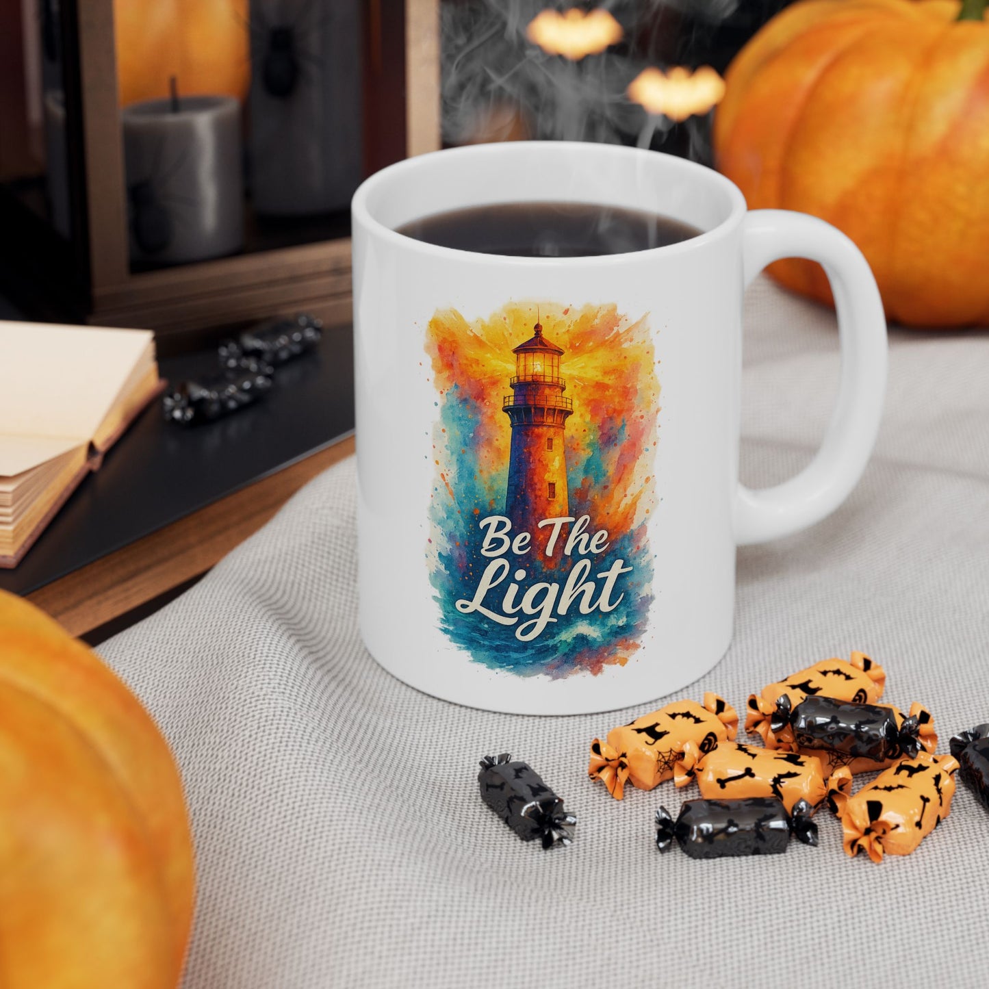 Be the Light Lighthouse Mug - Inspirational Ceramic Coffee Cup | Motivational Gift for Him, Her, Graduation, New Job