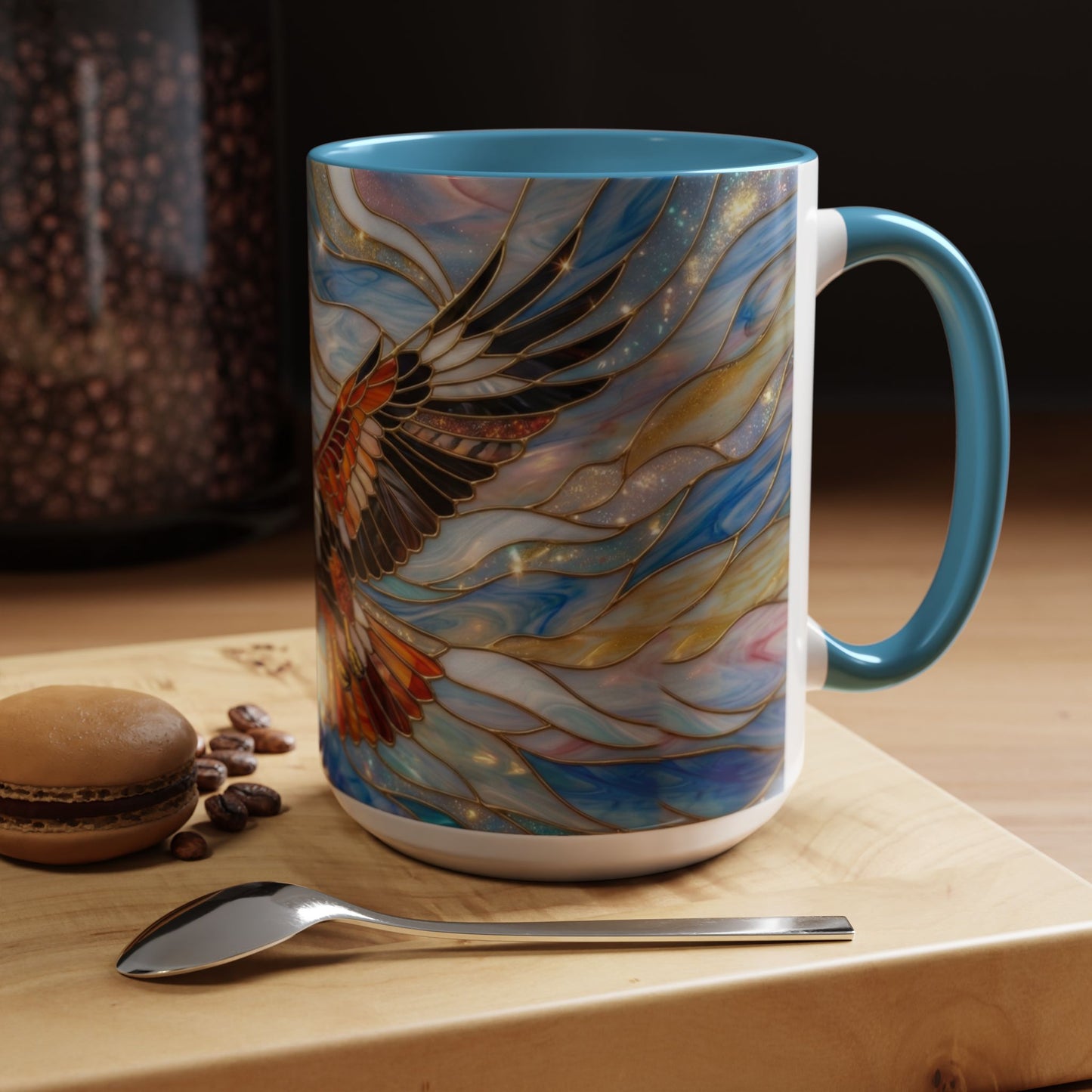 Hawk Coffee Mug, Stained Glass Hawk Mug, Bird of Prey Art Mug, Nature Lover Gift, Unique Ceramic Coffee Cup, 11oz 15oz Wildlife Mug