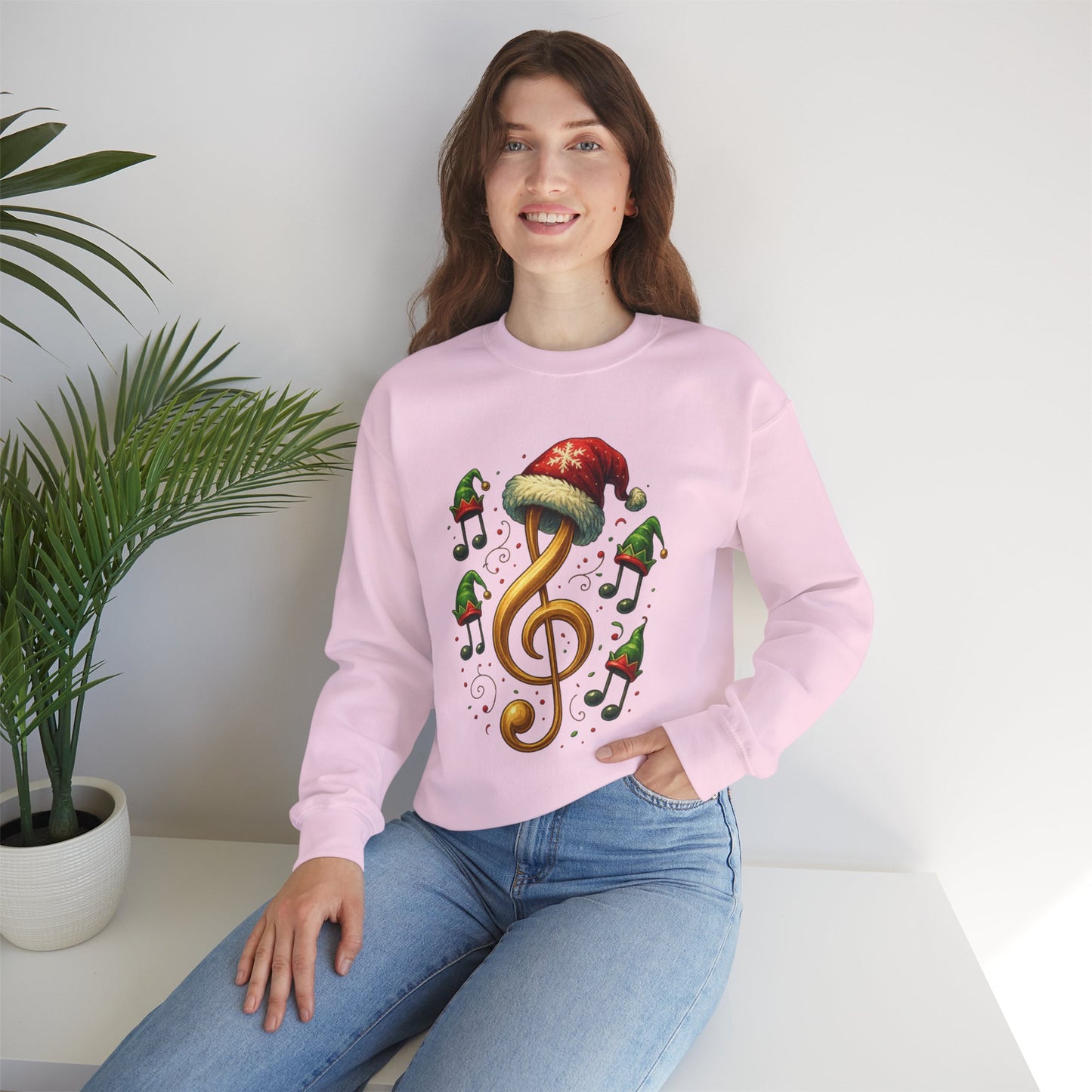 Christmas Music Note Sweatshirt, Holiday Treble Clef Sweater With Santa Hat, Festive Music Lover Gift, Cozy Winter Crewneck Unisex Top