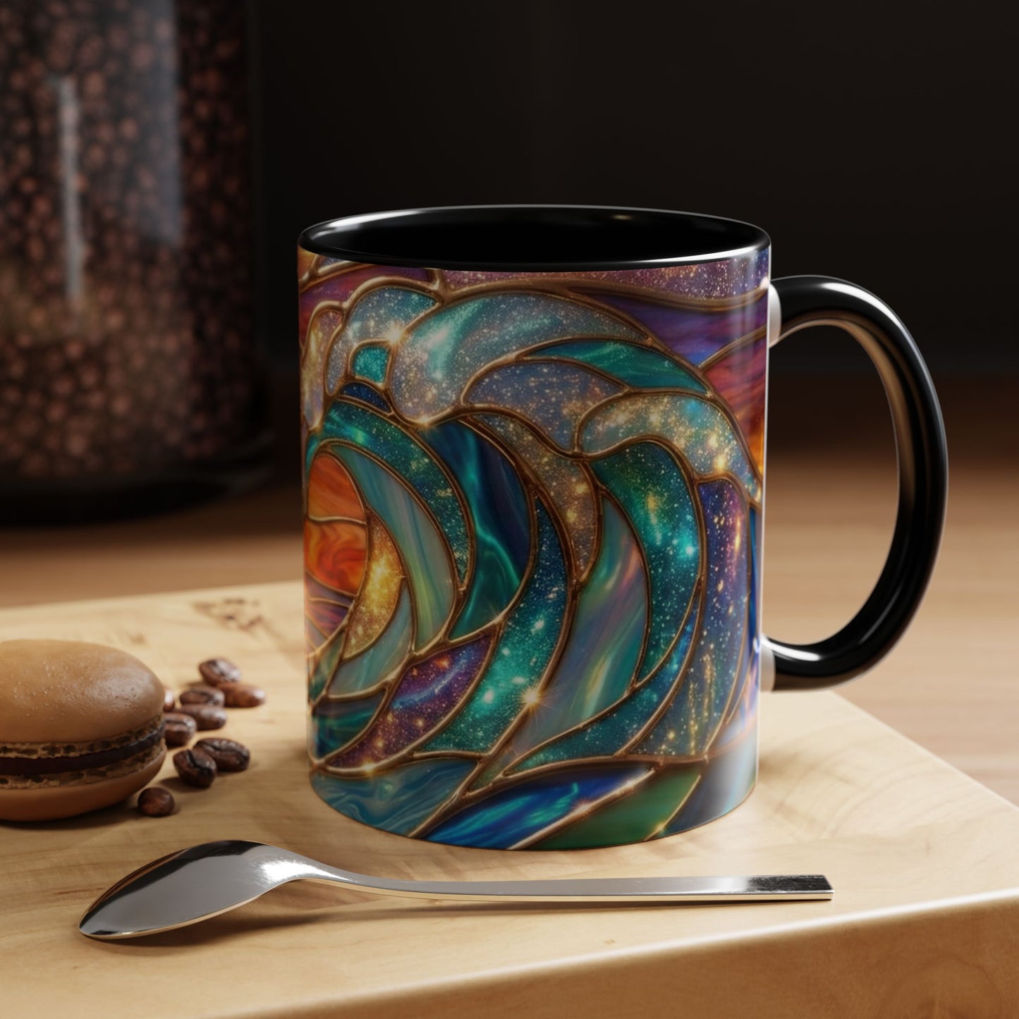 Stained Glass Wave Mug, Cosmic Ocean Coffee Cup, Celestial Sunrise Tea Mug, Surfer Beach Decor Gift, Starry Sea Art, Ocean Lover Cup