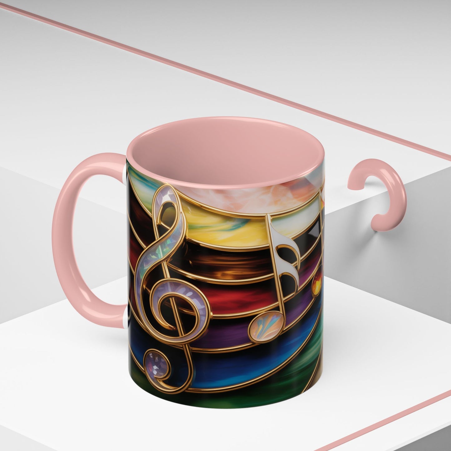 Stained Glass Music Notes Mug - Colorful Music Lover Gift - Music Teacher Mug - Treble Clef Coffee Cup - Musician Gift Idea - 11oz & 15oz Ceramic Mug