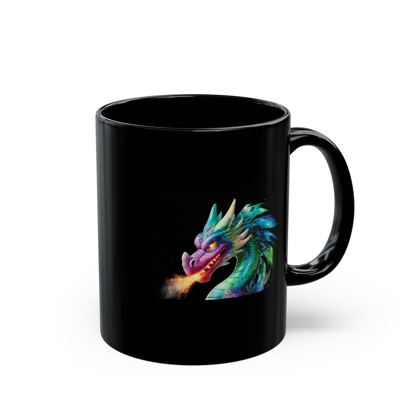 Mystical Rainbow Dragon Coffee Mug - Black Ceramic 11oz/15oz Fantasy Fire-Breathing Dragon Gift for RPG and Fantasy Lovers