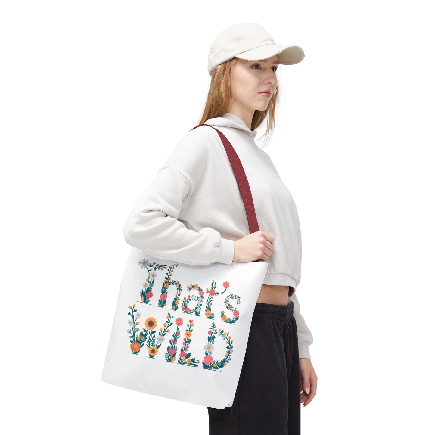 That’s Wild Floral Tote Bag – Cute Boho Canvas Bag With Colorful Flower Lettering, Eco Reusable Shopping Tote, Nature Lover Gift For Everyday Style