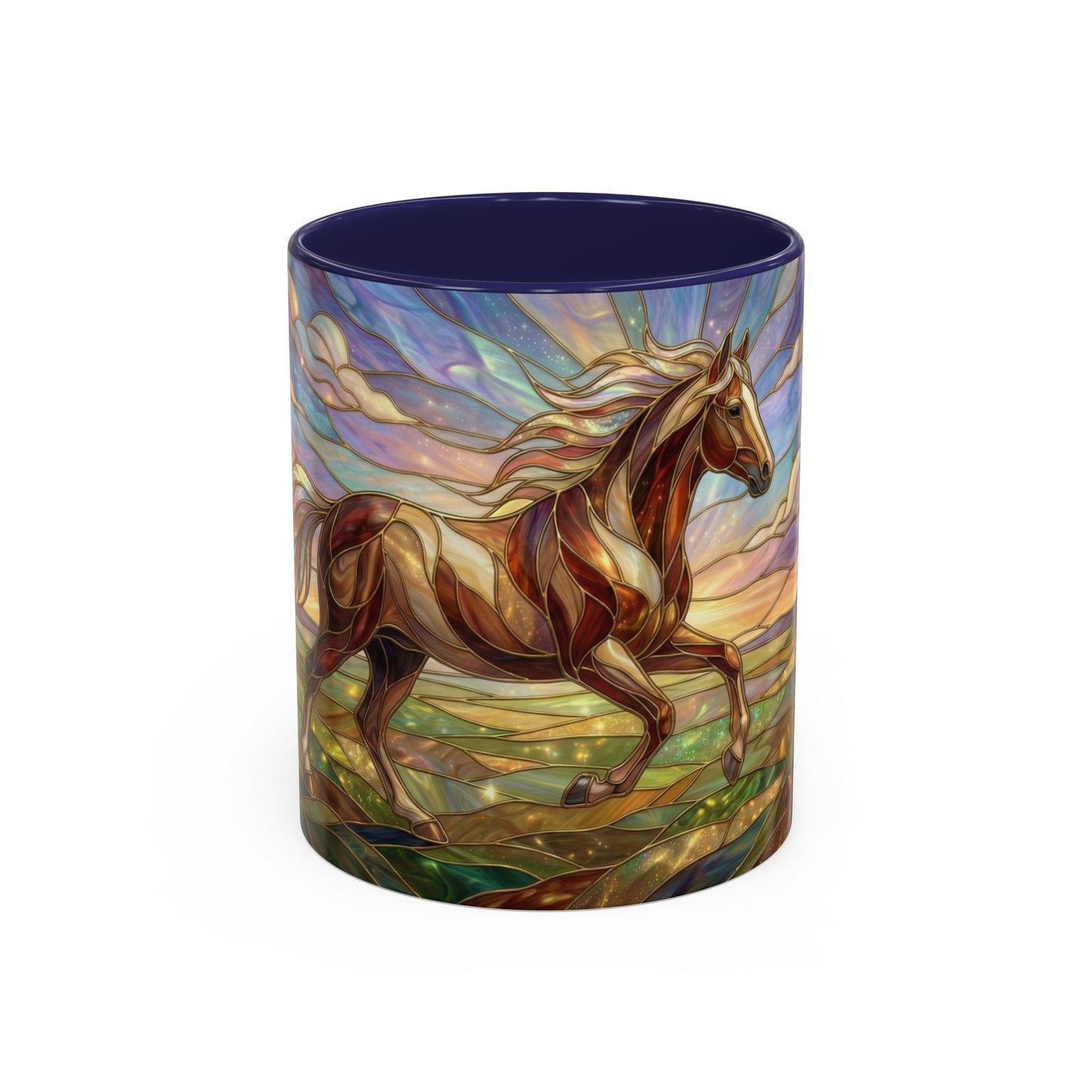 Stained Glass Horse Mug, Horse Coffee Mug, Running Horse Art Cup, Equestrian Gift Mug, Nature Art Mug, Horse Lover Gift