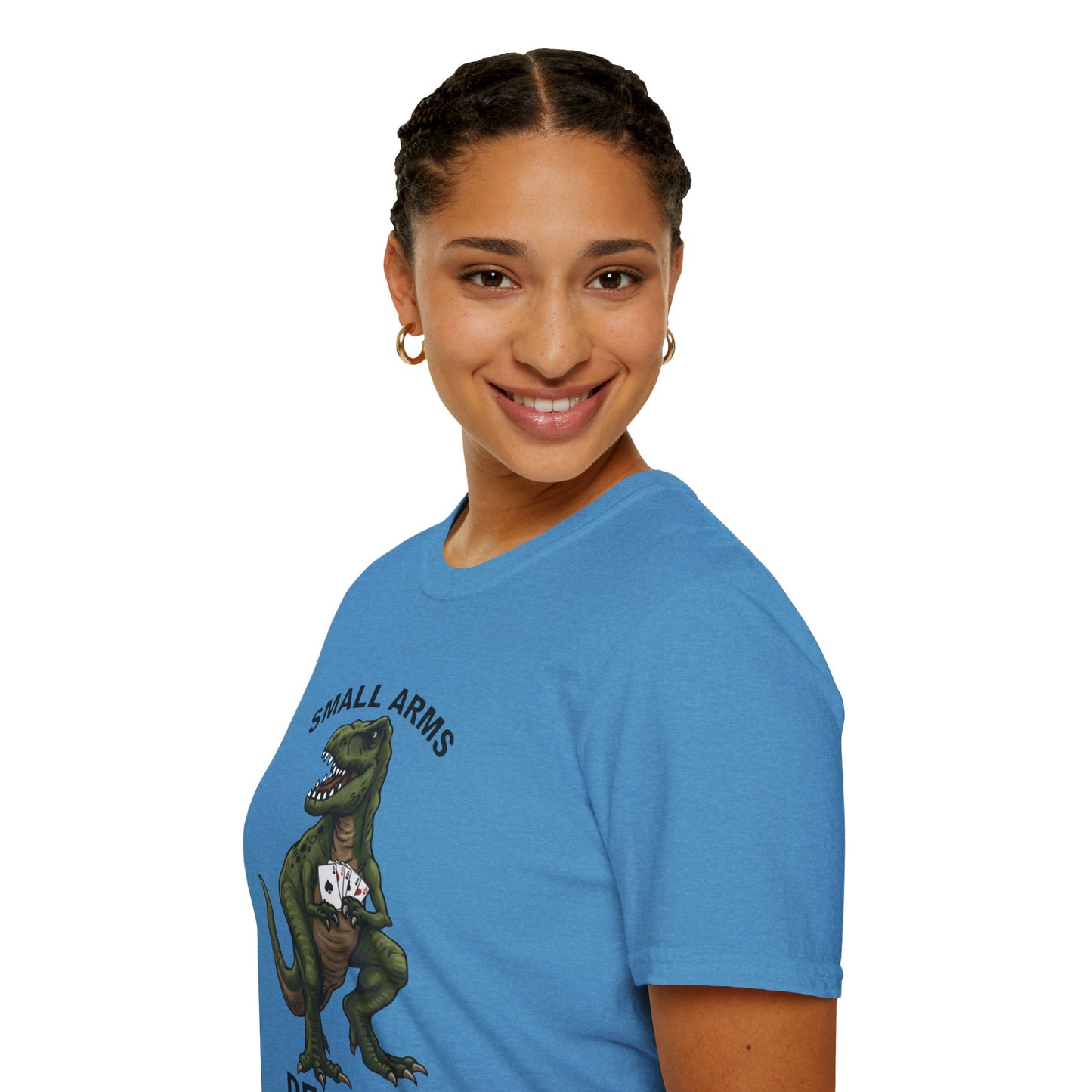 Funny Small Arms Dealer T-Rex Shirt, Dinosaur Pun Tee, Hilarious Graphic T-Shirt for Men & Women, Great Gift for Dad, Friend, or Coworker