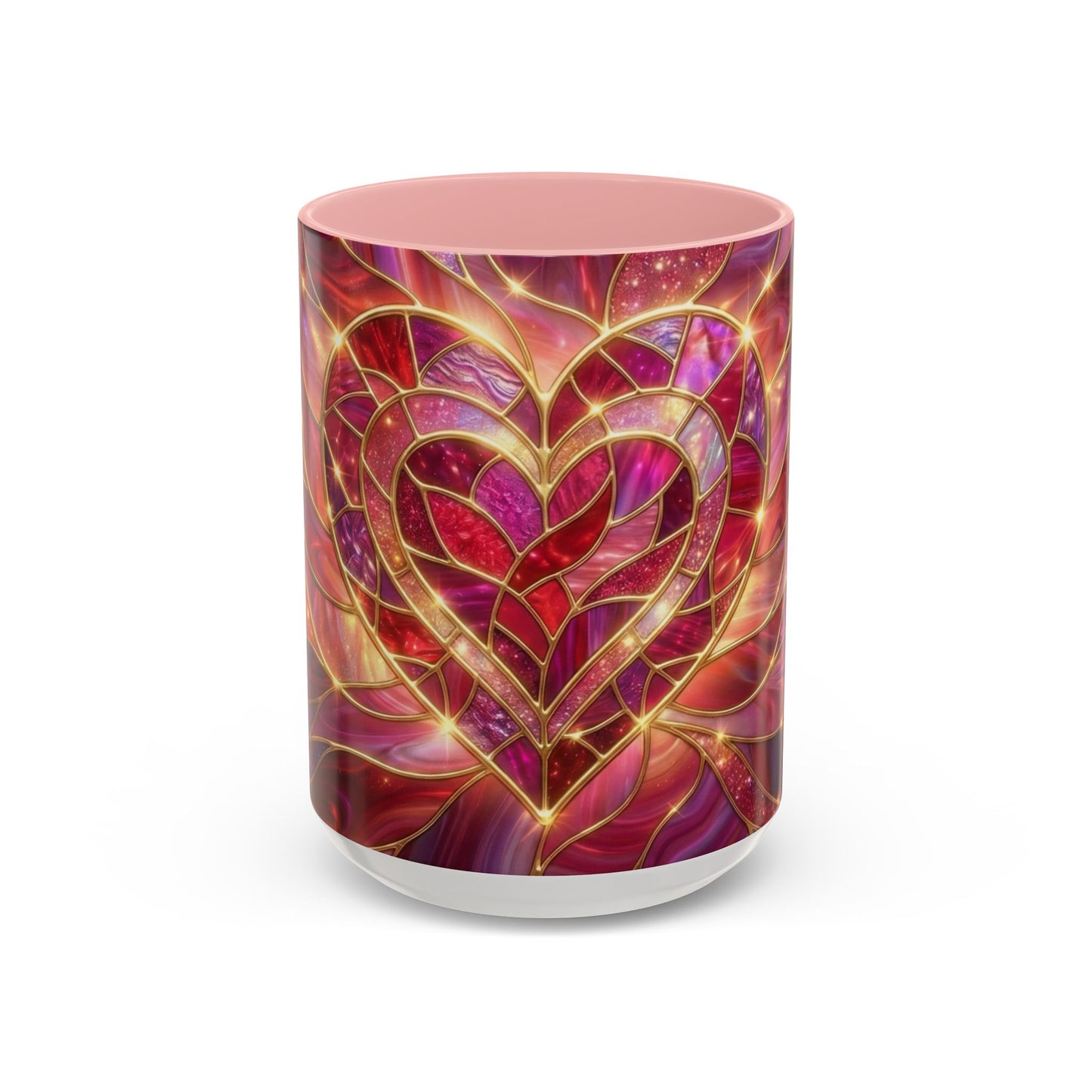 Stained Glass Heart Mug, Valentine Coffee Mug, Romantic Love Mug, Pink Red Ceramic Cup, Gift For Her, Anniversary Gift Mug