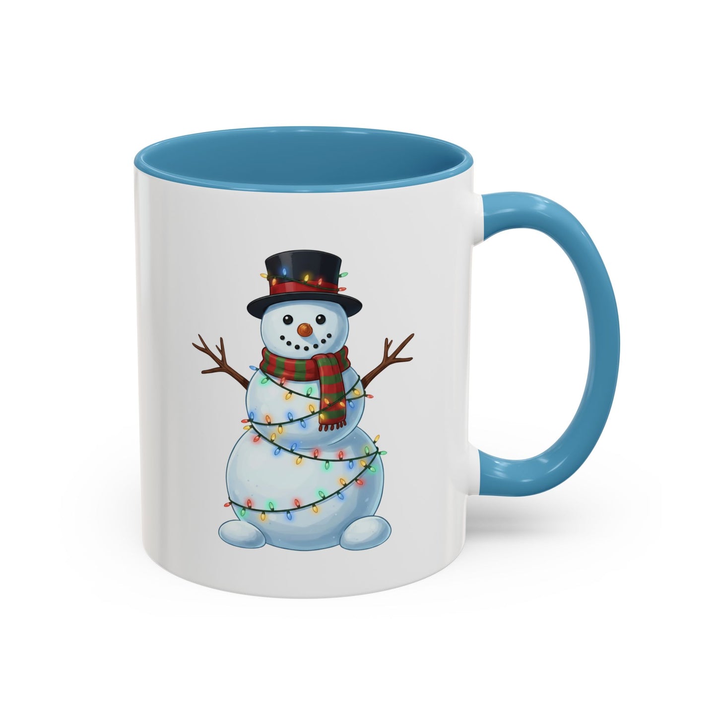 Snowman Christmas Mug, Snowman Wrapped in Lights Mug, Holiday Coffee Cup, Cute Winter Snowman Cup, Christmas Gift Mug, Xmas Cocoa Mug