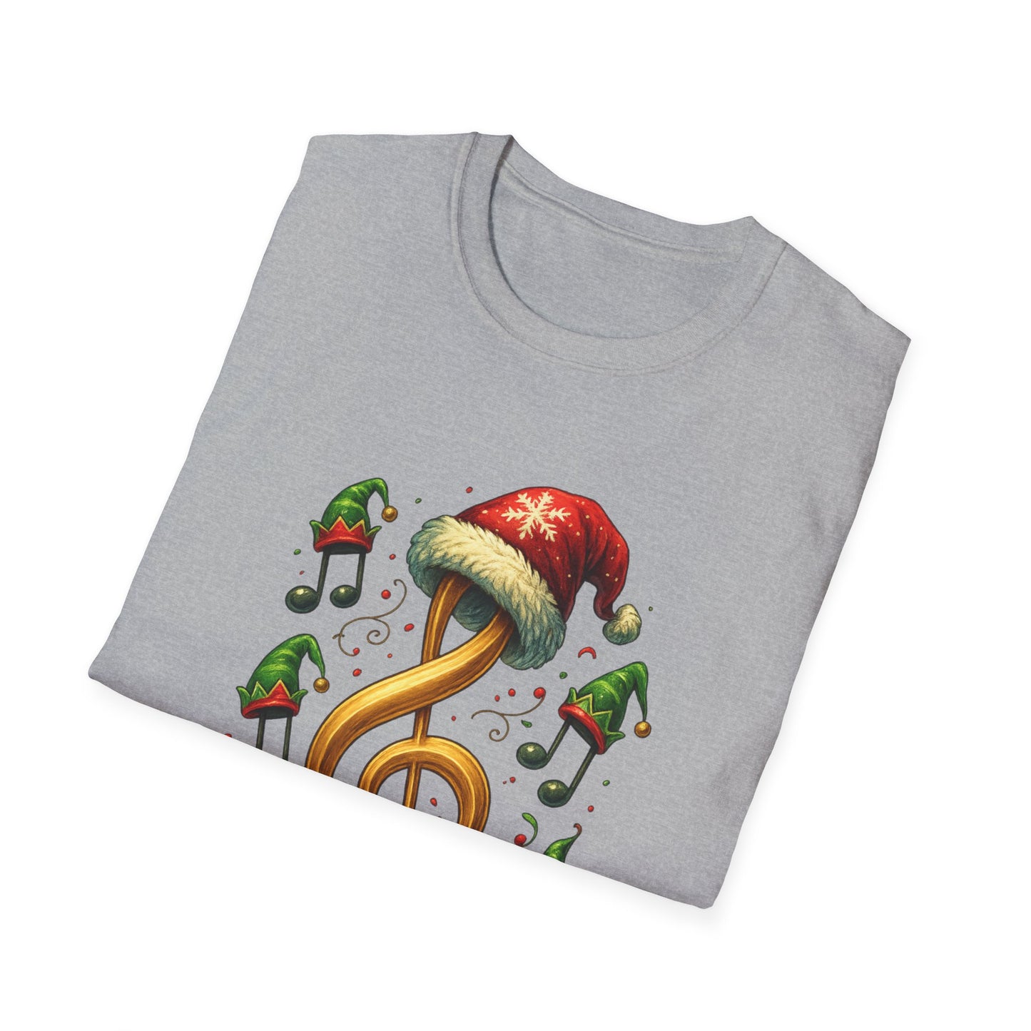 Christmas Music Shirt, Treble Clef Santa Hat Tee, Music Notes Elf Hats Christmas Shirt, Holiday Music Lover Gift, Funny Music Teacher Tee