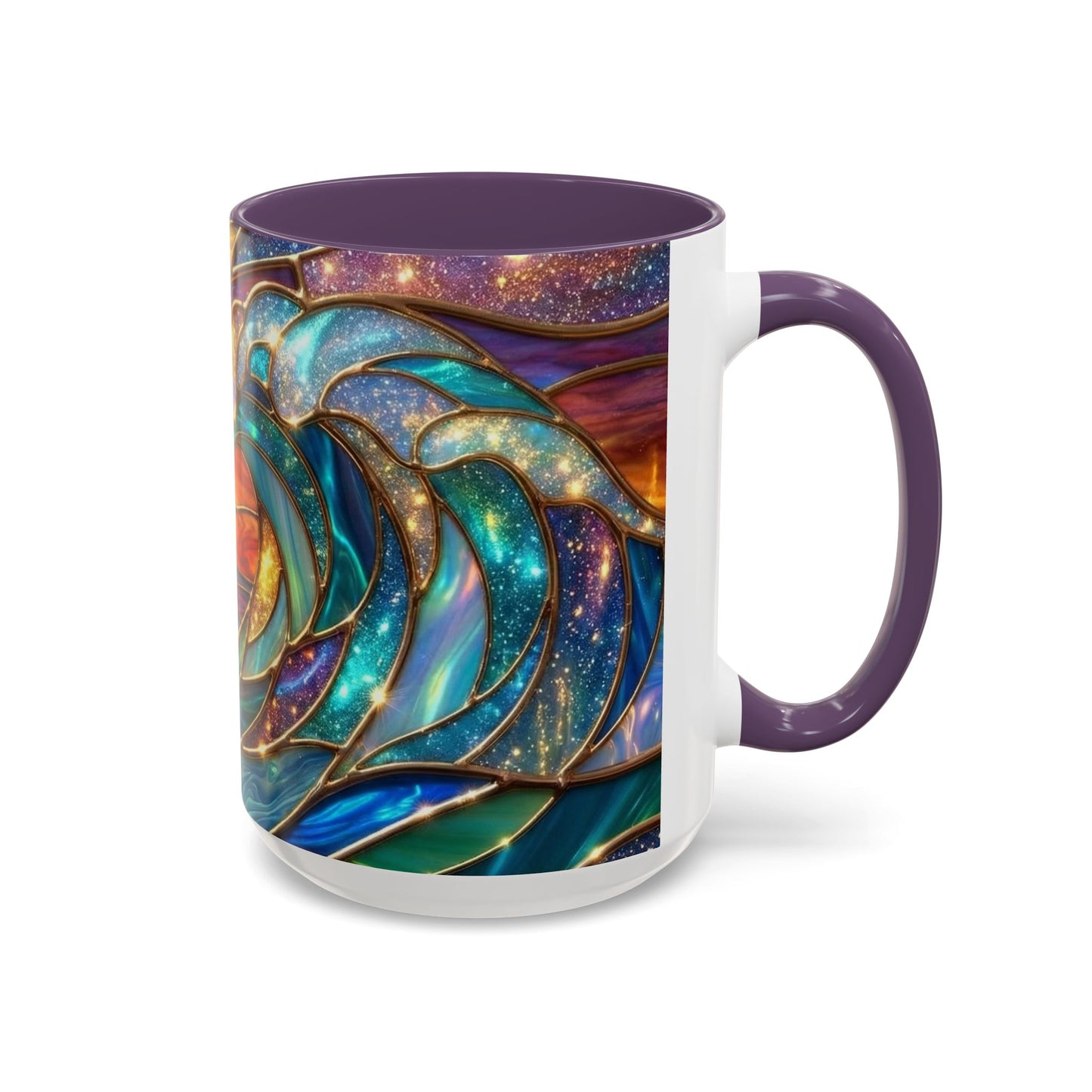Stained Glass Wave Mug, Cosmic Ocean Coffee Cup, Celestial Sunrise Tea Mug, Surfer Beach Decor Gift, Starry Sea Art, Ocean Lover Cup
