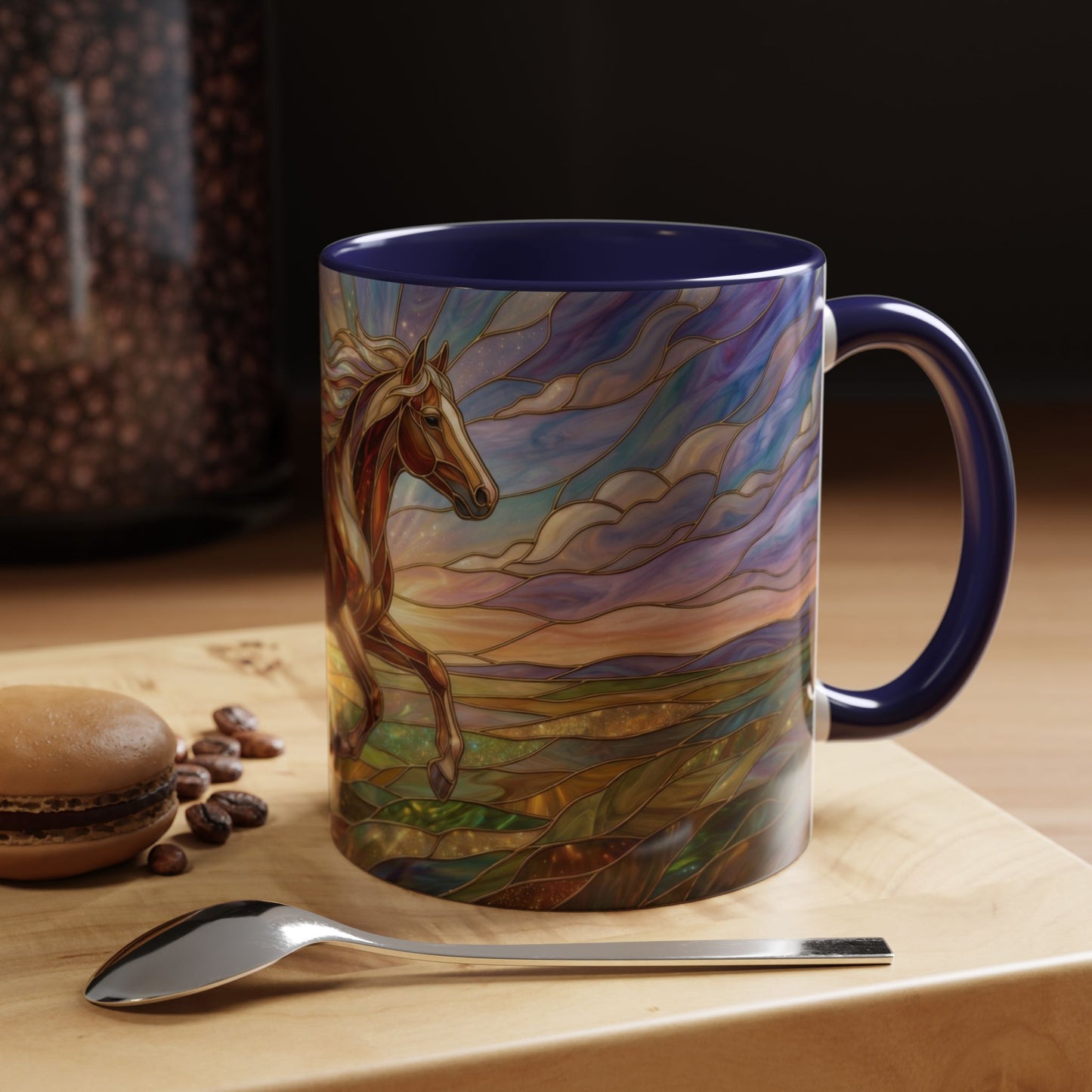 Stained Glass Horse Mug, Horse Coffee Mug, Running Horse Art Cup, Equestrian Gift Mug, Nature Art Mug, Horse Lover Gift