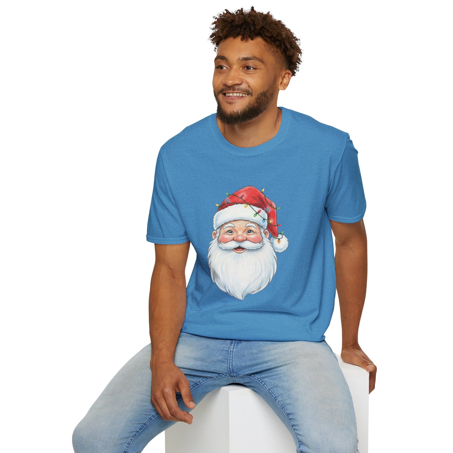 Santa Face Christmas Shirt, Vintage Santa T-Shirt, Santa With Christmas Lights Tee, Cute Christmas Graphic Tee, Holiday Santa Claus Shirt