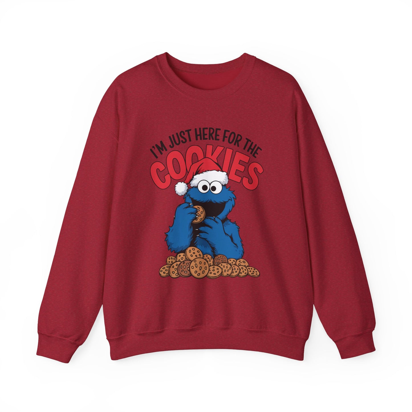 I’m Just Here for the Cookies Christmas Sweatshirt, Funny Holiday Sweater, Santa Cookie Lover Crewneck, Cozy Unisex Christmas Gift