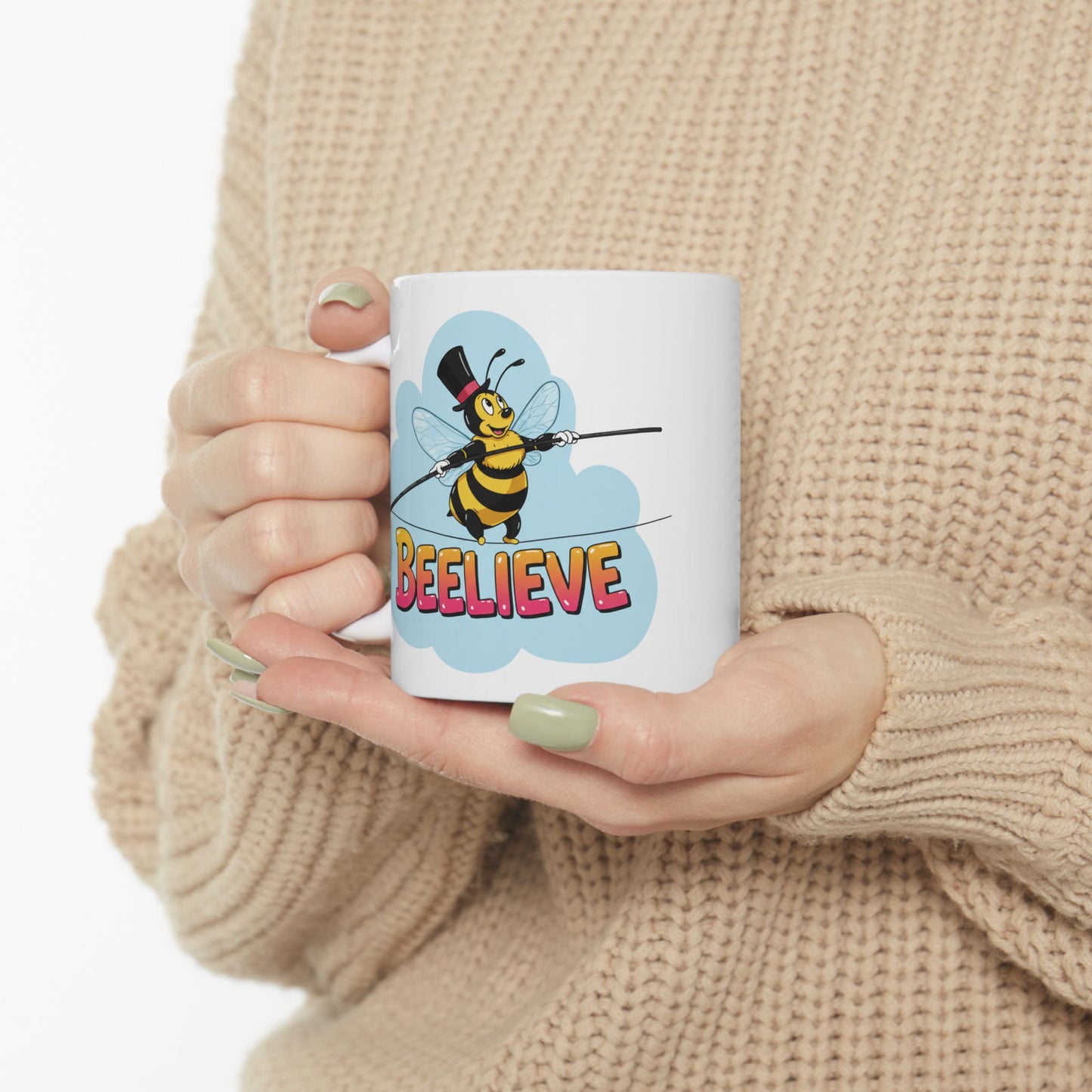 Ceramic Mug - Beelieve Fun Pun Bee Tightrope Design