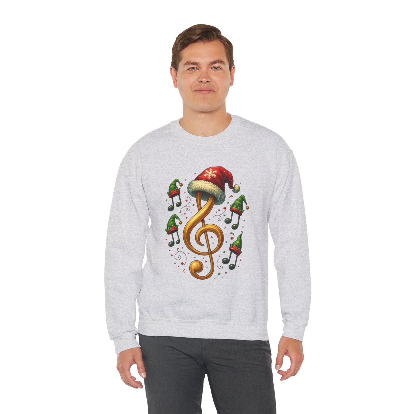 Christmas Music Note Sweatshirt, Holiday Treble Clef Sweater With Santa Hat, Festive Music Lover Gift, Cozy Winter Crewneck Unisex Top
